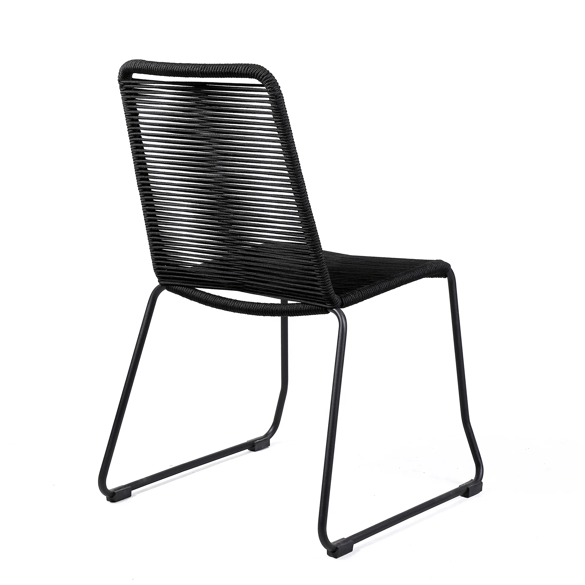 Sydney and Shasta 5 Piece Patio Outdoor Dining Set in Black Rope with Black Eucalyptus Wood By Armen Living - Image 4
