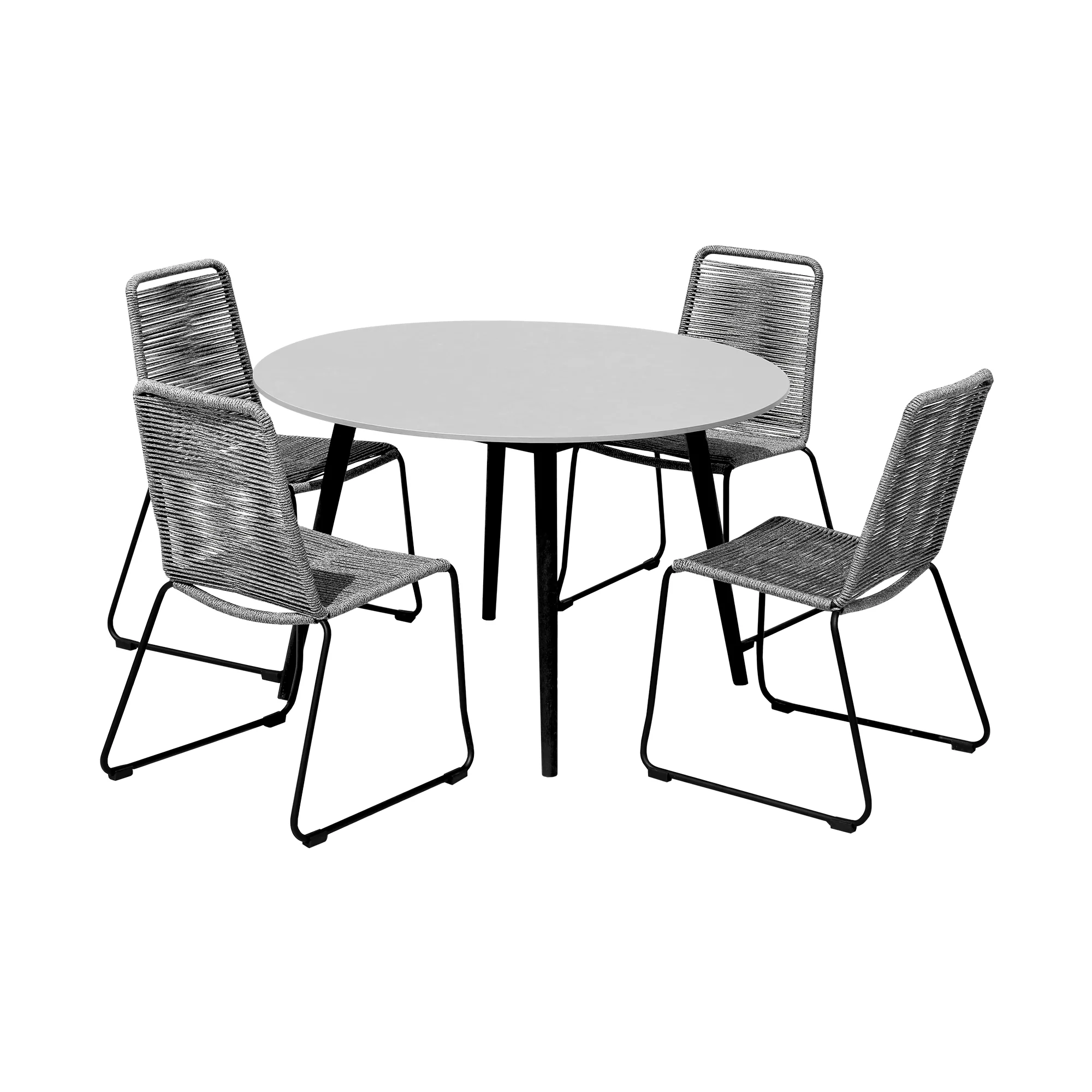 Sydney and Shasta 5 Piece Patio Outdoor Dining Set in Grey Rope with Black Eucalyptus Wood By Armen Living - Image 2