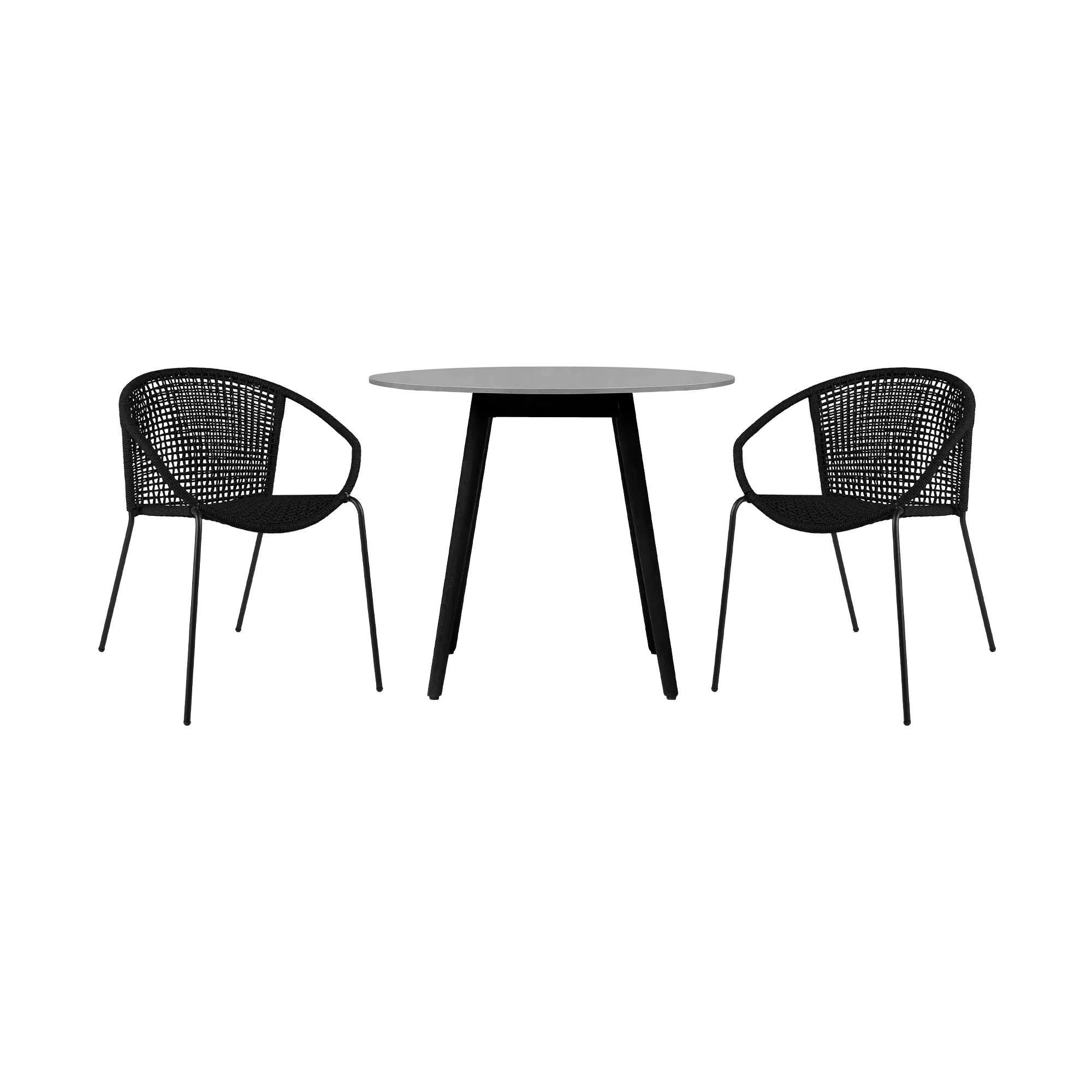 Sydney and Snack 3 Piece Outdoor Patio 36" Dining Set in Black Eucalyptus Wood and Black Rope By Armen Living - Image 2