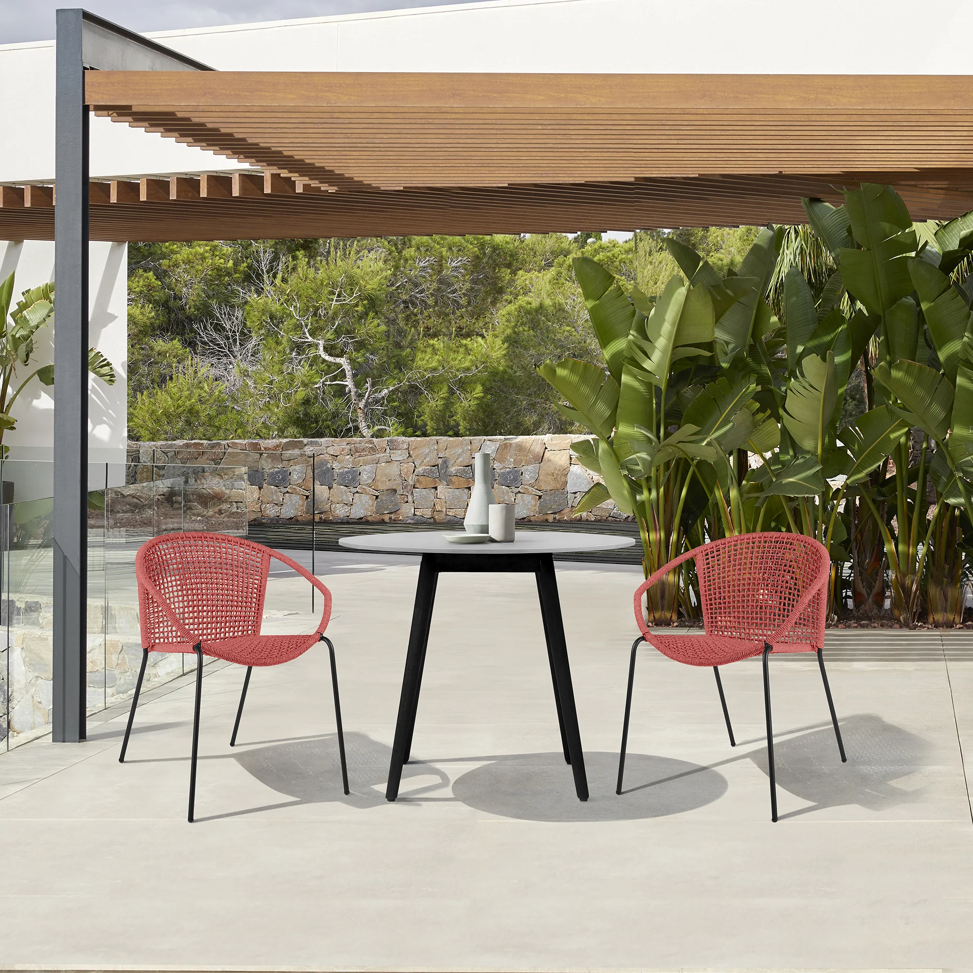Sydney and Snack 3 Piece Outdoor Patio 36" Dining Set in Black Eucalyptus Wood and Black Rope By Armen Living - Image 21