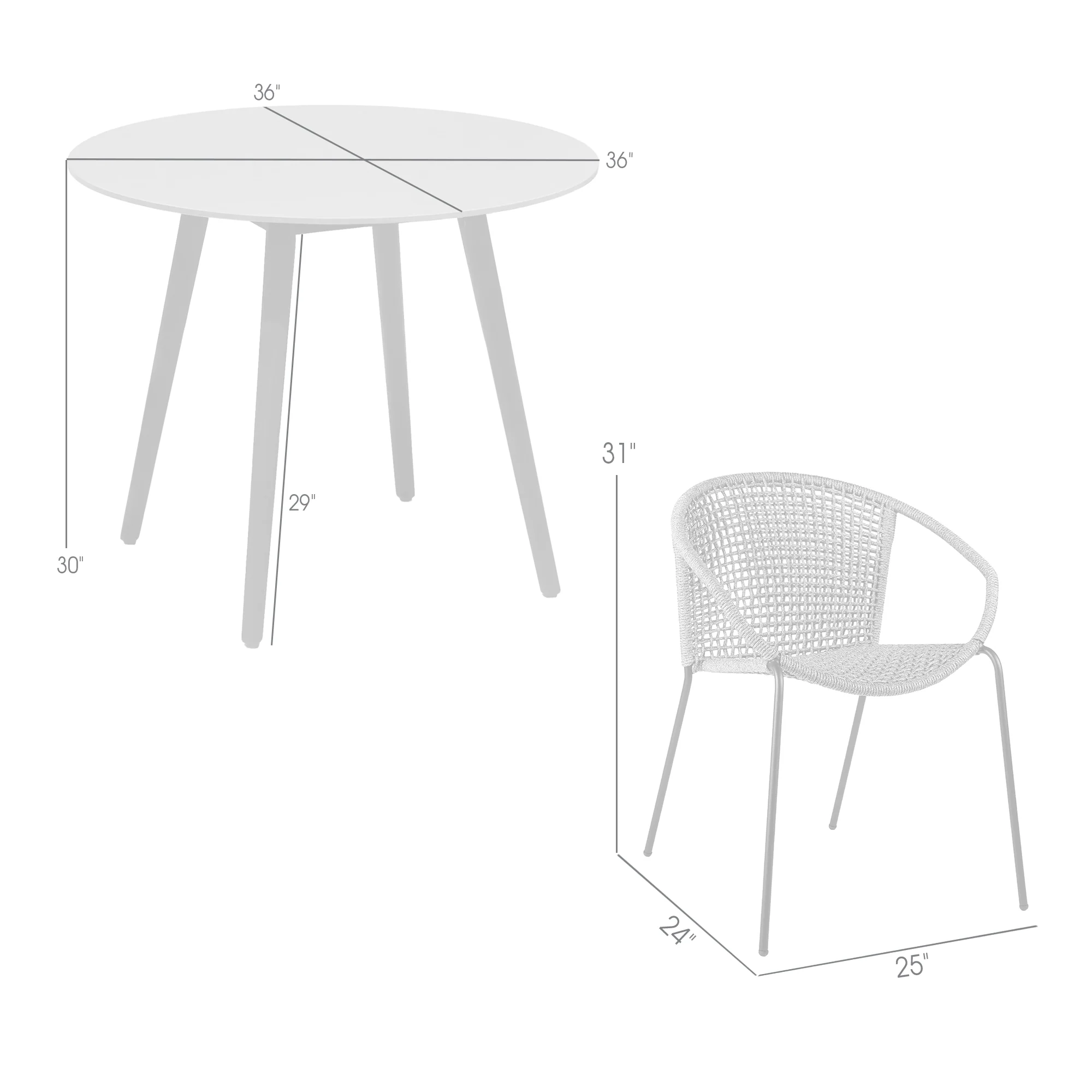Sydney and Snack 3 Piece Outdoor Patio 36" Dining Set in Black Eucalyptus Wood and Black Rope By Armen Living - Image 29