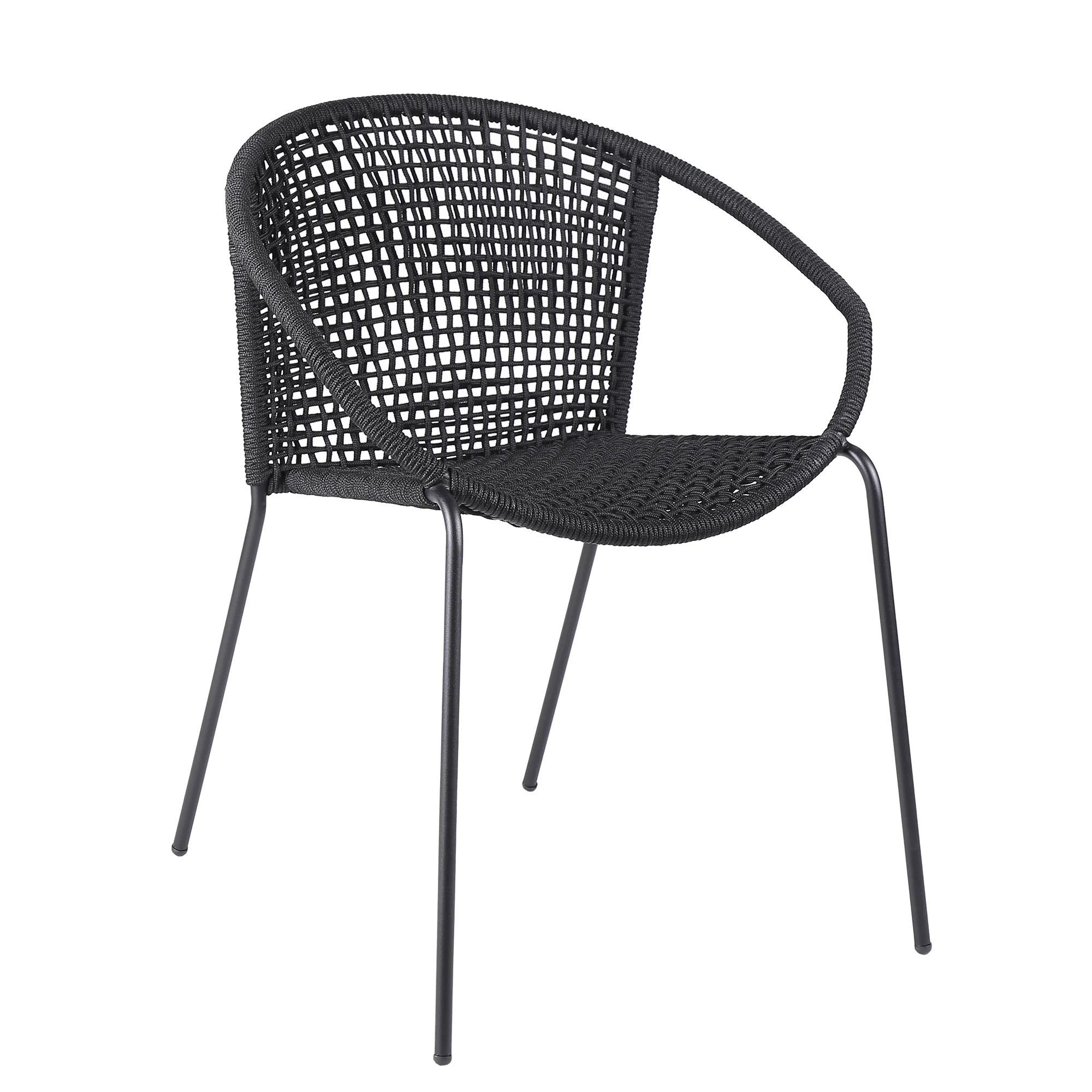 Sydney and Snack 3 Piece Outdoor Patio 36" Dining Set in Black Eucalyptus Wood and Black Rope By Armen Living - Image 3