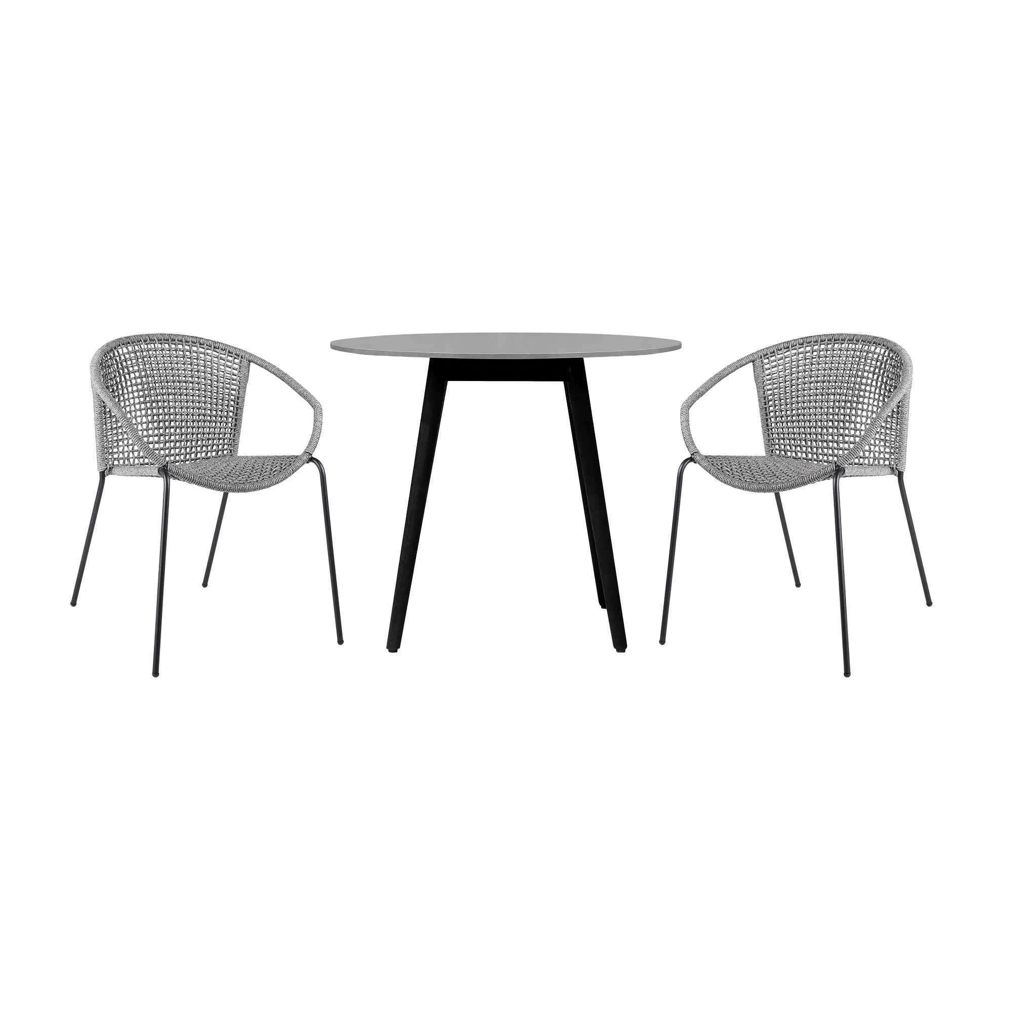 Sydney and Snack 3 Piece Outdoor Patio 36" Dining Set in Black Eucalyptus Wood and Grey Rope By Armen Living - Image 2