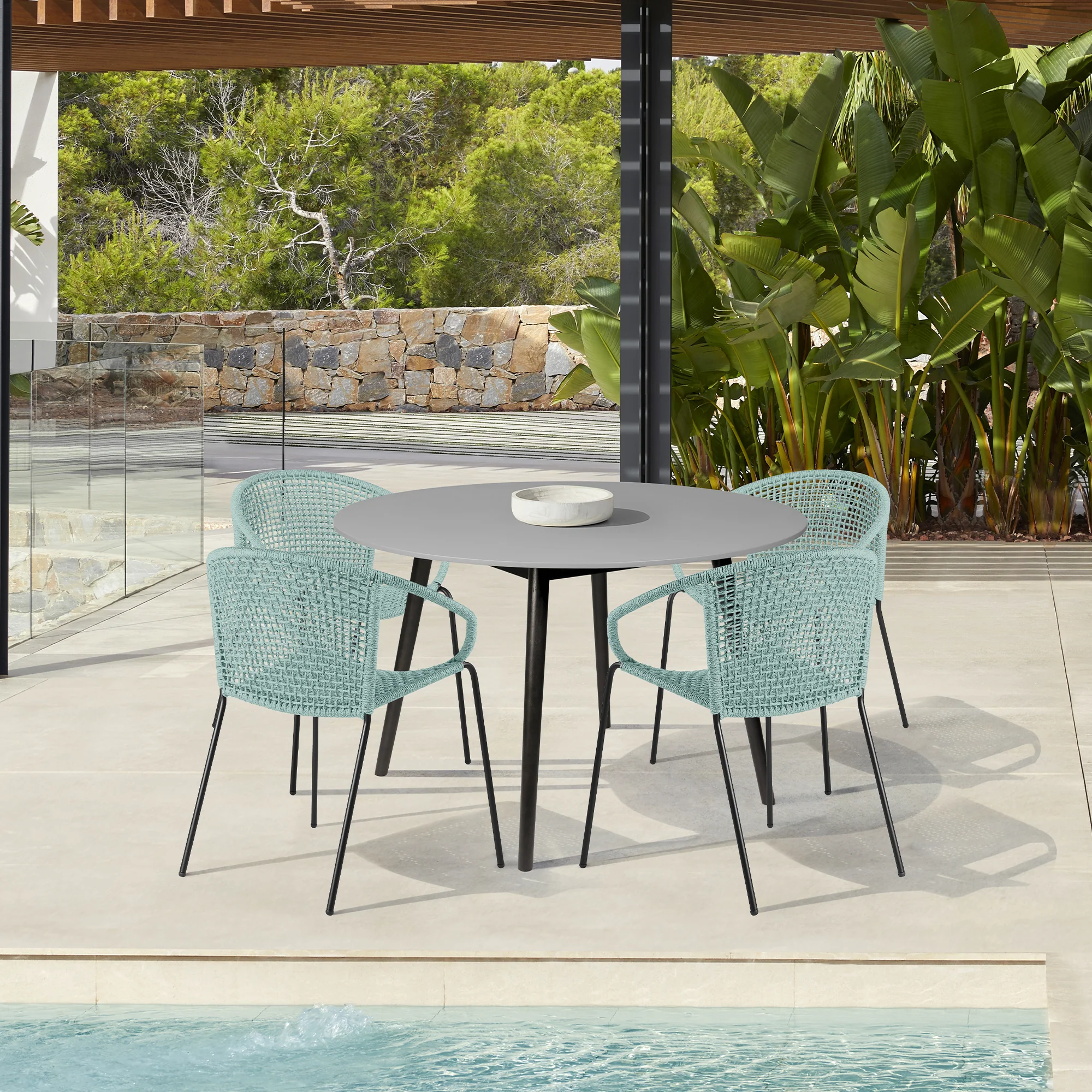 Sydney and Snack 5 Piece Outdoor Patio Dining Set in Black Rope with Black Eucalyptus Wood By Armen Living - Image 11
