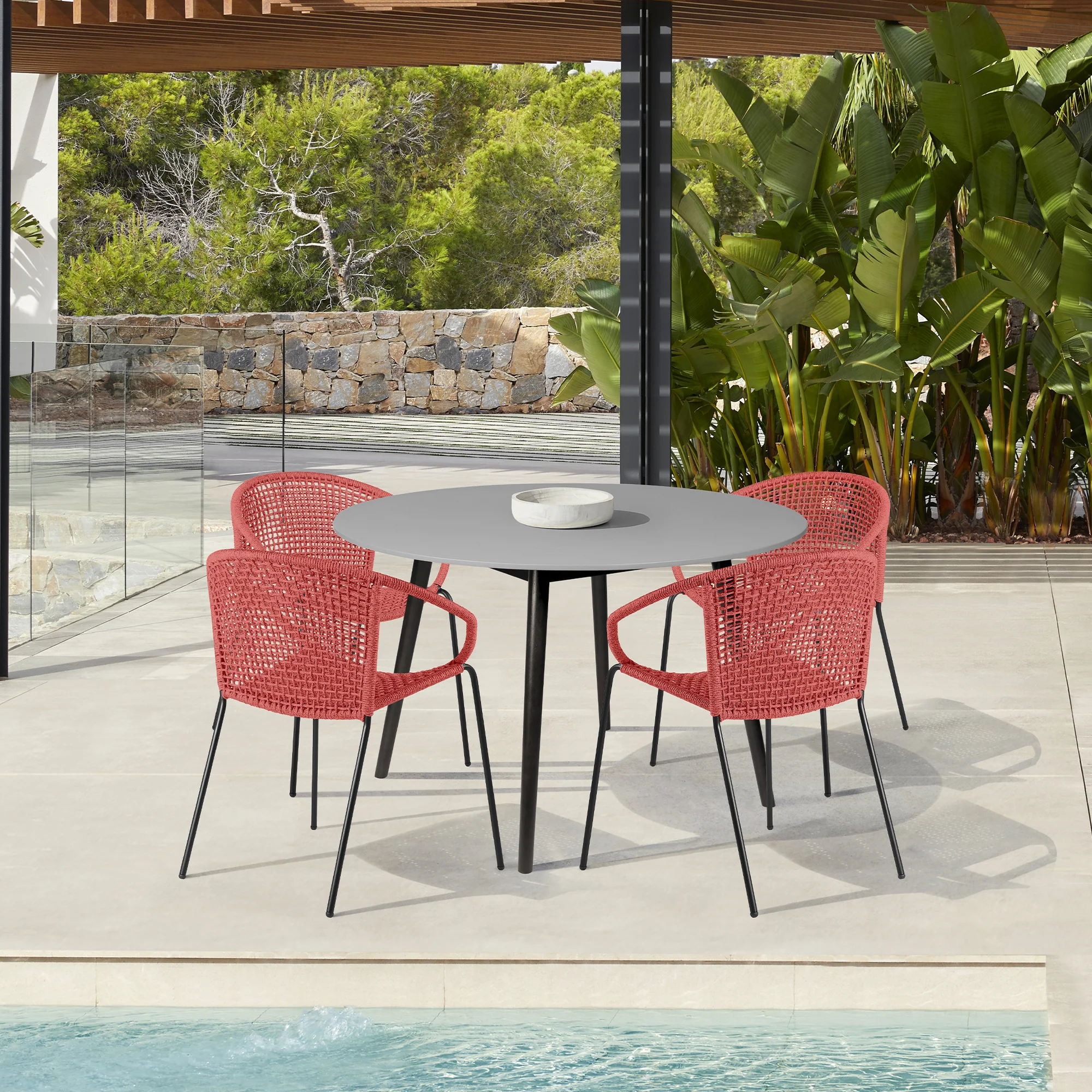 Sydney and Snack 5 Piece Outdoor Patio Dining Set in Black Rope with Black Eucalyptus Wood By Armen Living - Image 21