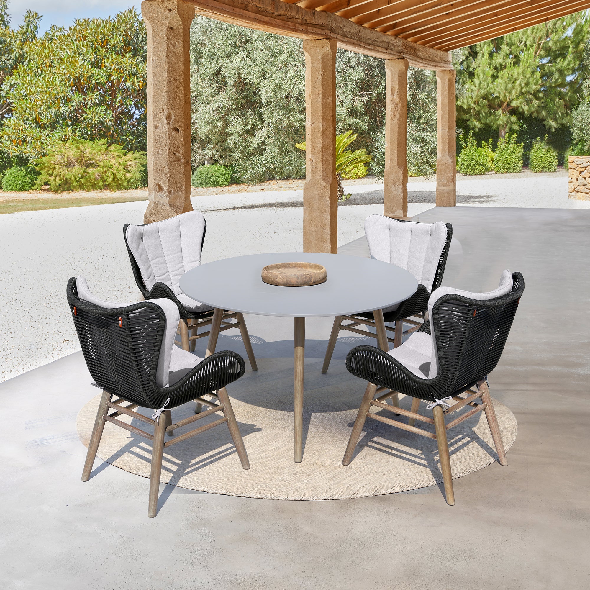 Sydney Outdoor Patio Round Dining Table in Light Eucalyptus and Grey Stone By Armen Living - Image 3