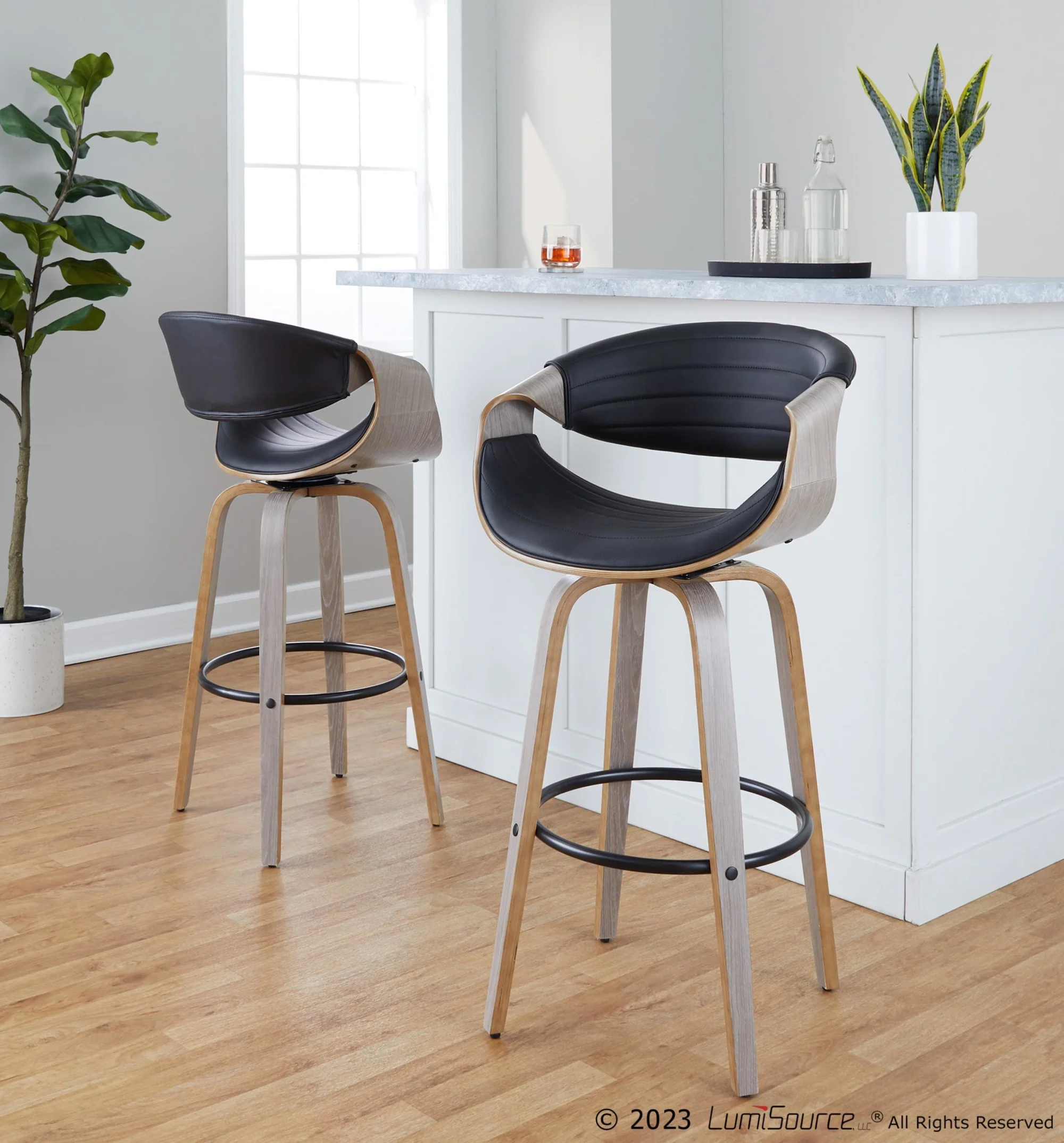 Symphony 30" Fixed-Height Barstool - Set of 2 By LumiSource - B30-SYMPPU-GRTZQ2 LGYLGYBK2 - Image 2