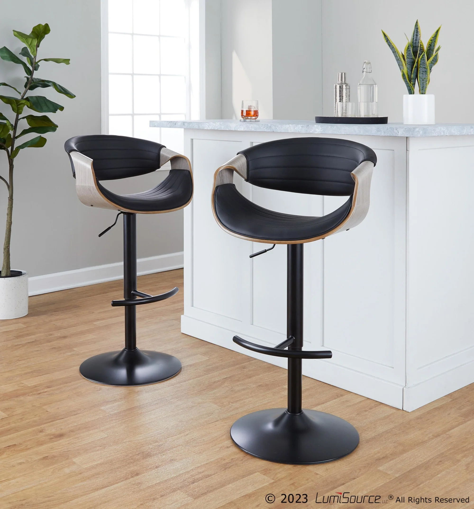 Symphony Adjustable Barstool - Set of 2 By LumiSource - BS-SYMPPU-RT2 BKLGYBK2 - Image 2