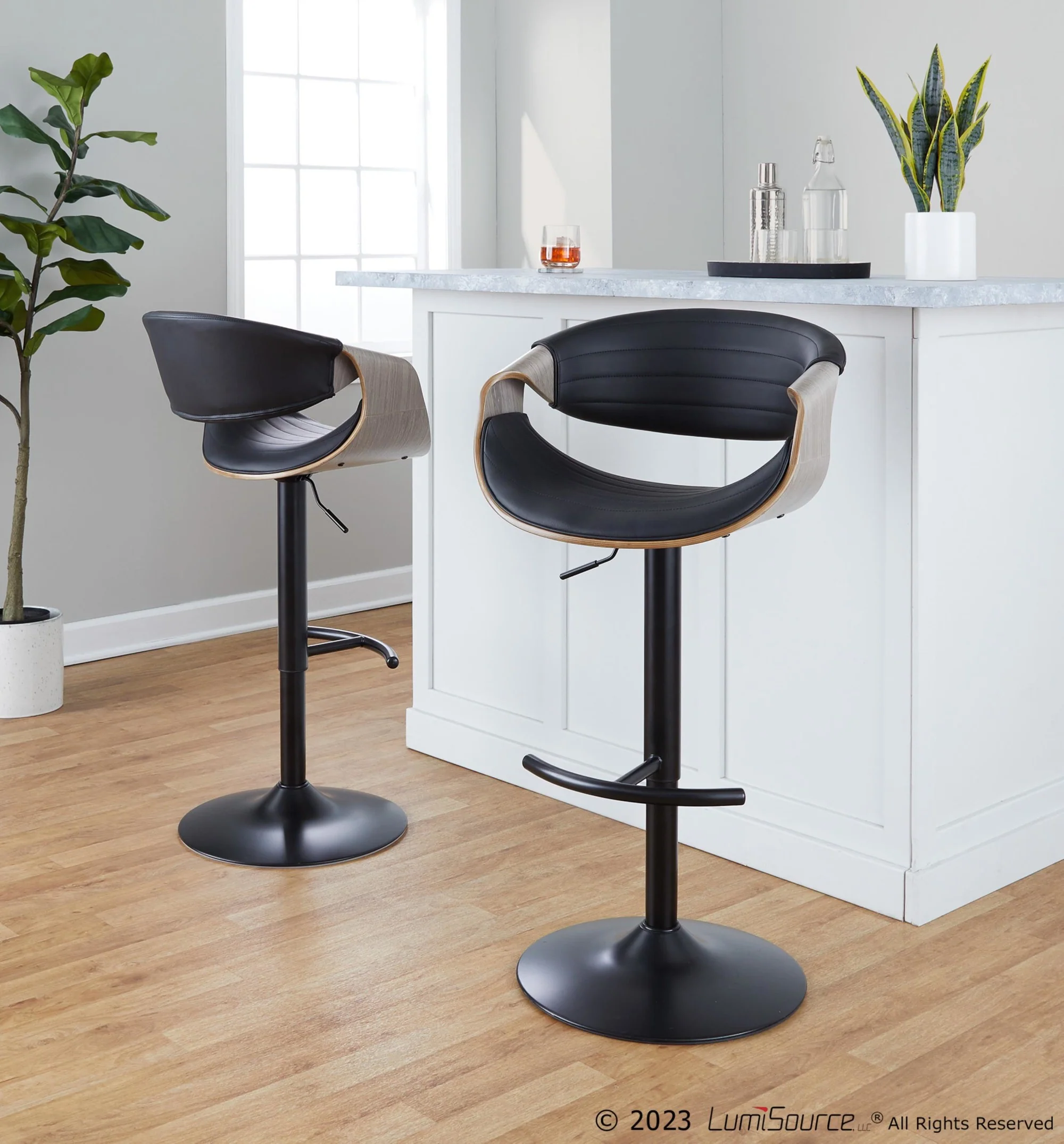 Symphony Adjustable Barstool - Set of 2 By LumiSource - BS-SYMPPU-RT2 BKLGYBK2 - Image 3
