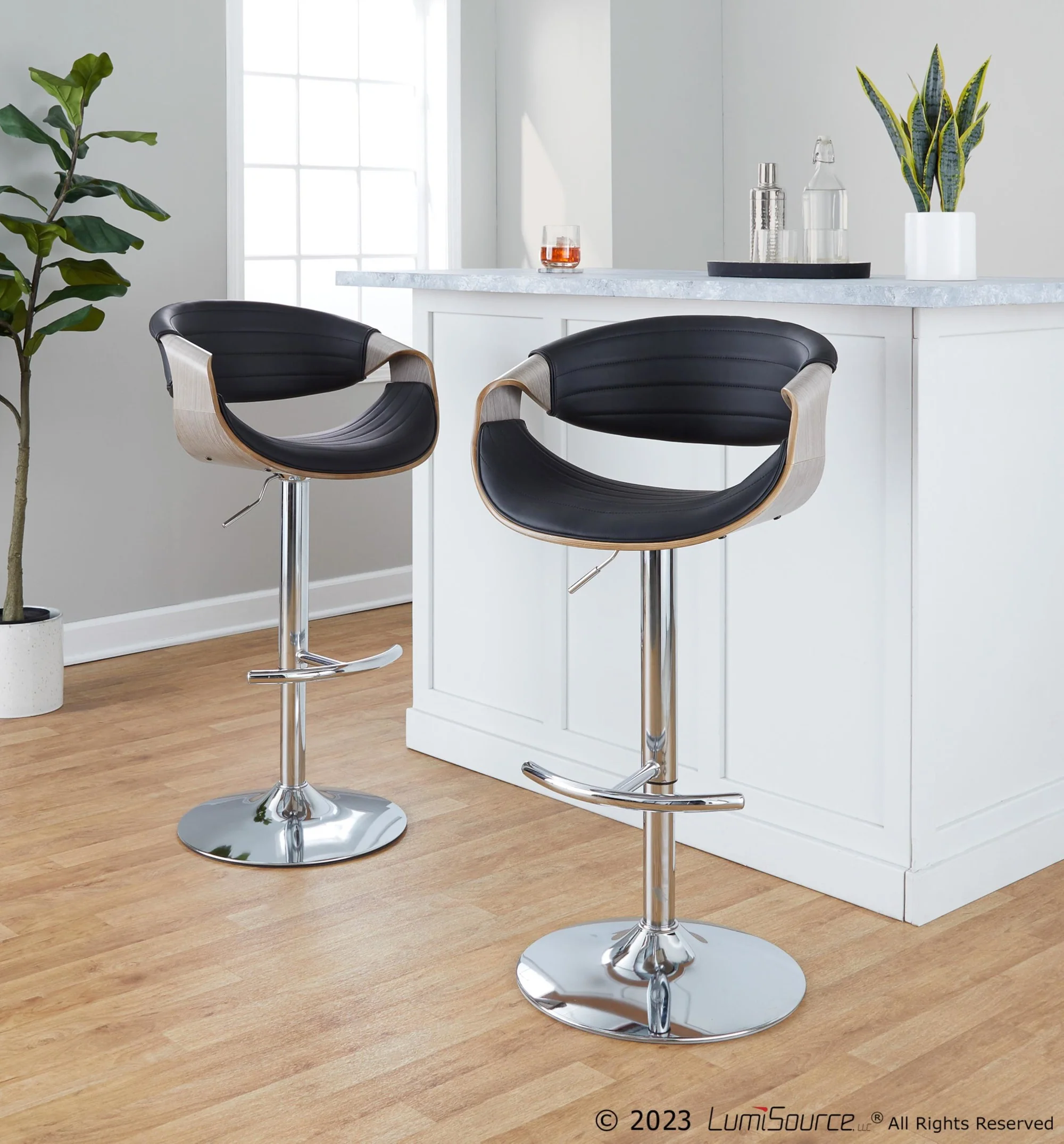 Symphony Adjustable Barstool - Set of 2 By LumiSource - BS-SYMPPU-RT2 CHRLGYBK2 - Image 2