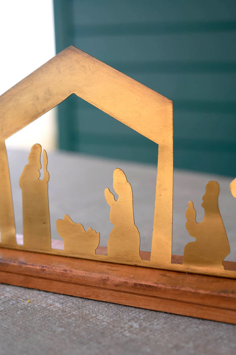 Table Top Nativity - Antique Brass With Wood Base (Min 2) By Kalalou - Image 2