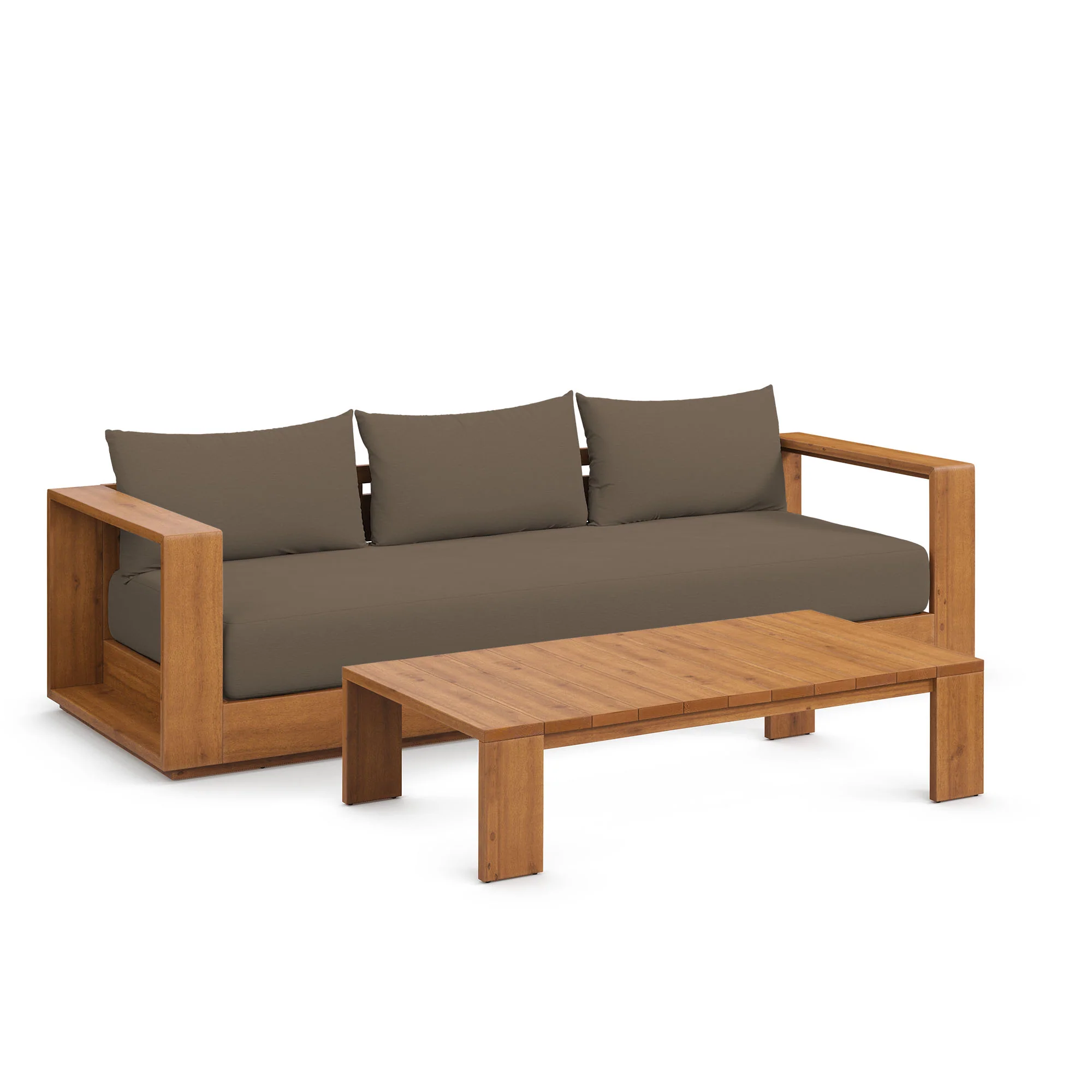 Tahoe 2-Piece Outdoor Patio Acacia Wood Sofa and Coffee Table Set by Modway - Image 2