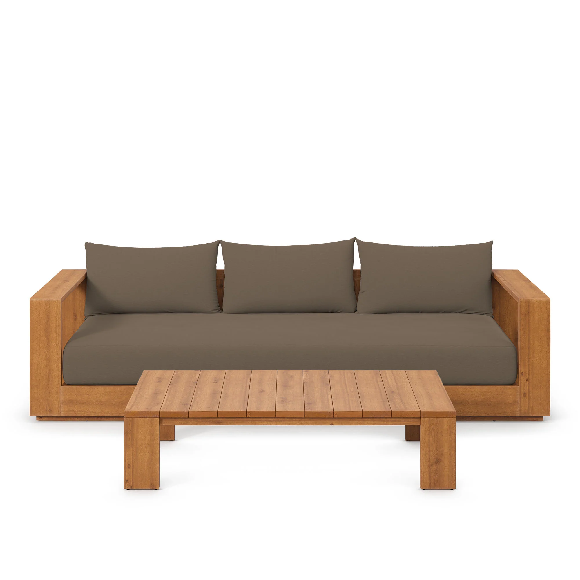 Tahoe 2-Piece Outdoor Patio Acacia Wood Sofa and Coffee Table Set by Modway - Image 3