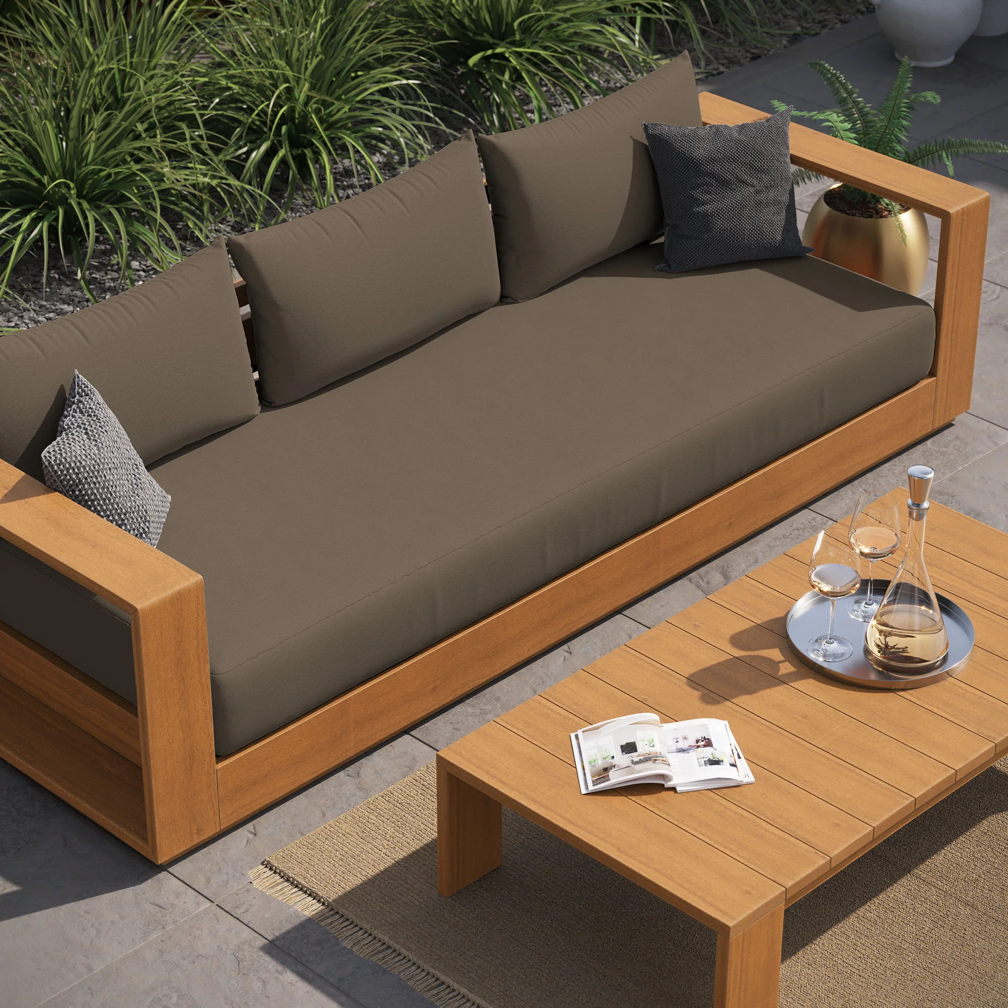 Tahoe 2-Piece Outdoor Patio Acacia Wood Sofa and Coffee Table Set by Modway - Image 5