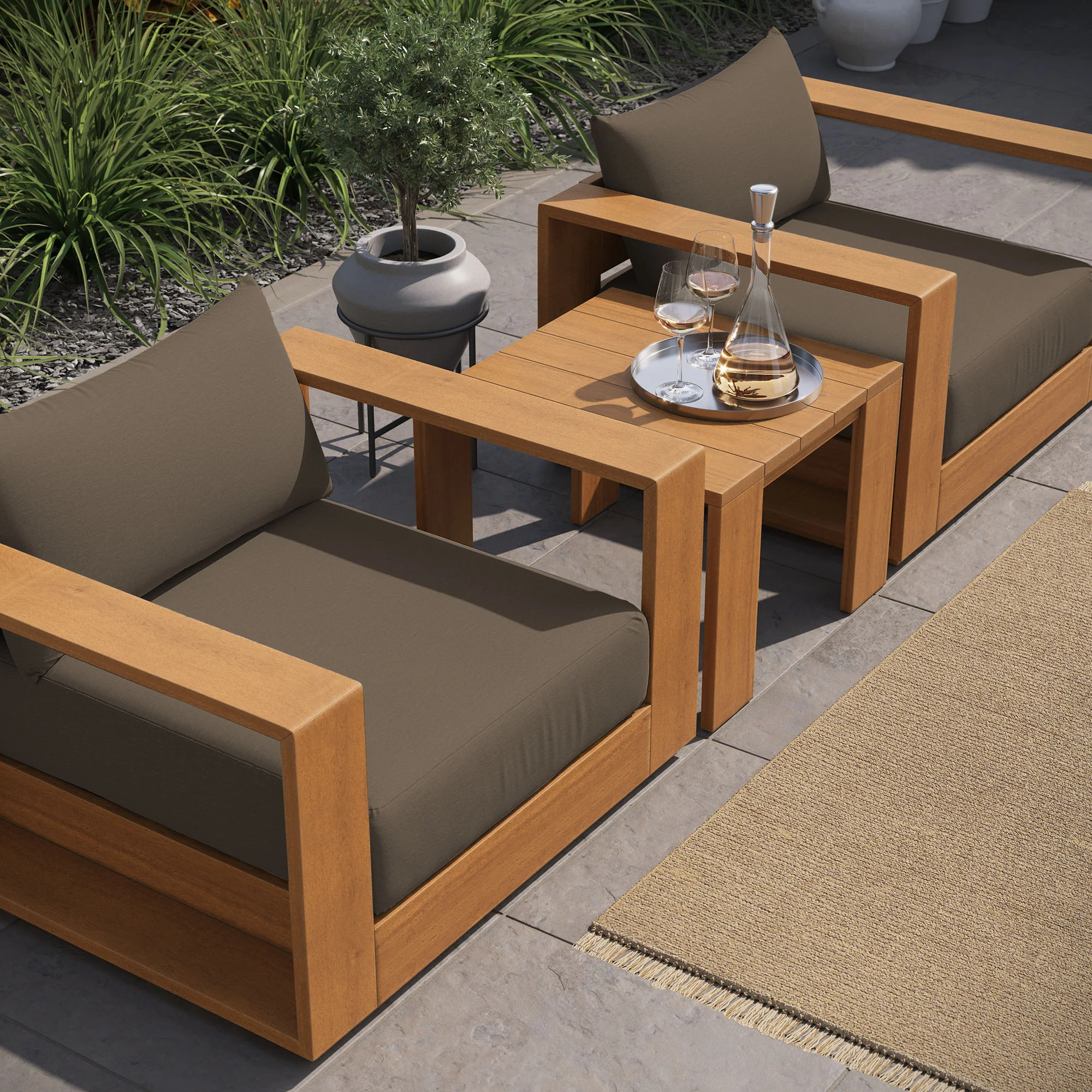 Tahoe 3-Piece Outdoor Patio Acacia Wood Furniture Set by Modway - Image 4
