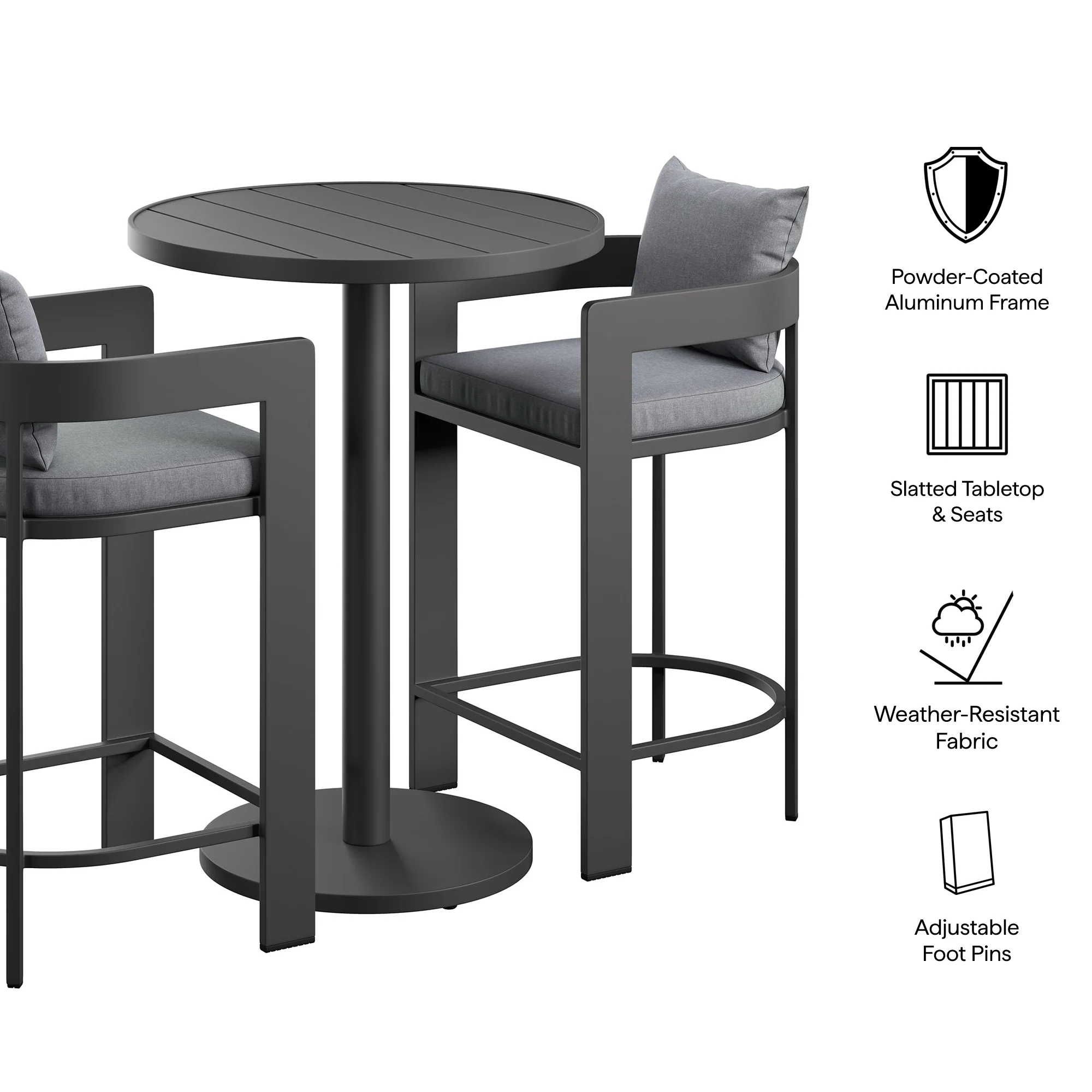 Tahoe 3-Piece Outdoor Patio Aluminum Bar Set by Modway - Image 12