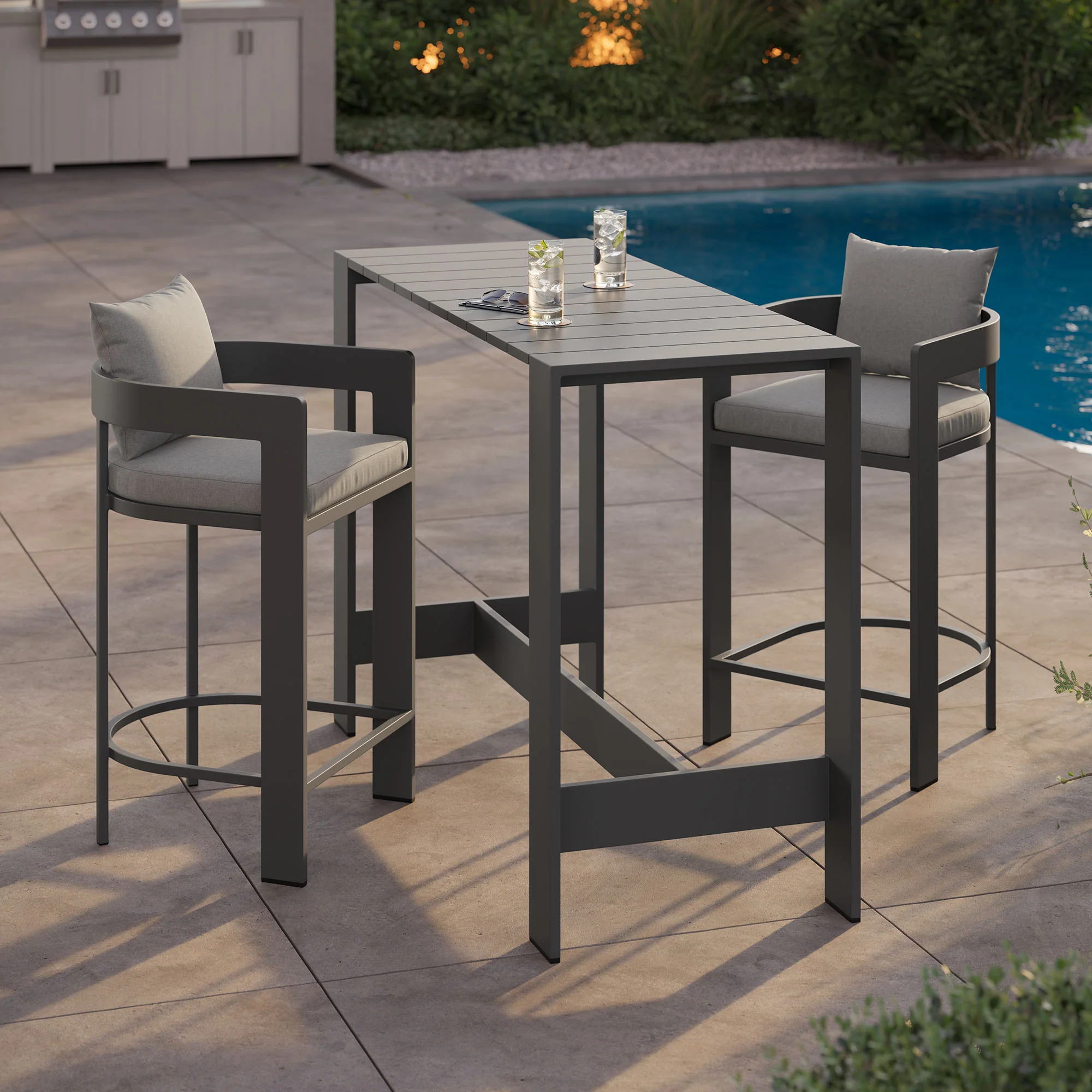 Tahoe 3-Piece Outdoor Patio Aluminum Bar Table Set by Modway - Image 11