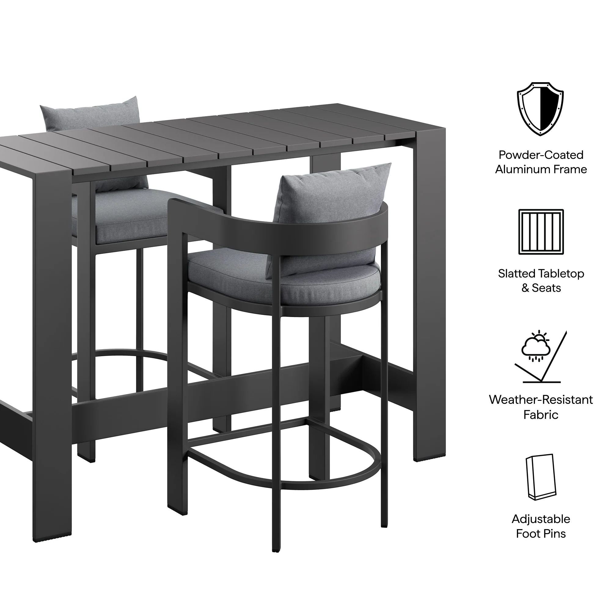 Tahoe 3-Piece Outdoor Patio Aluminum Bar Table Set by Modway - Image 12