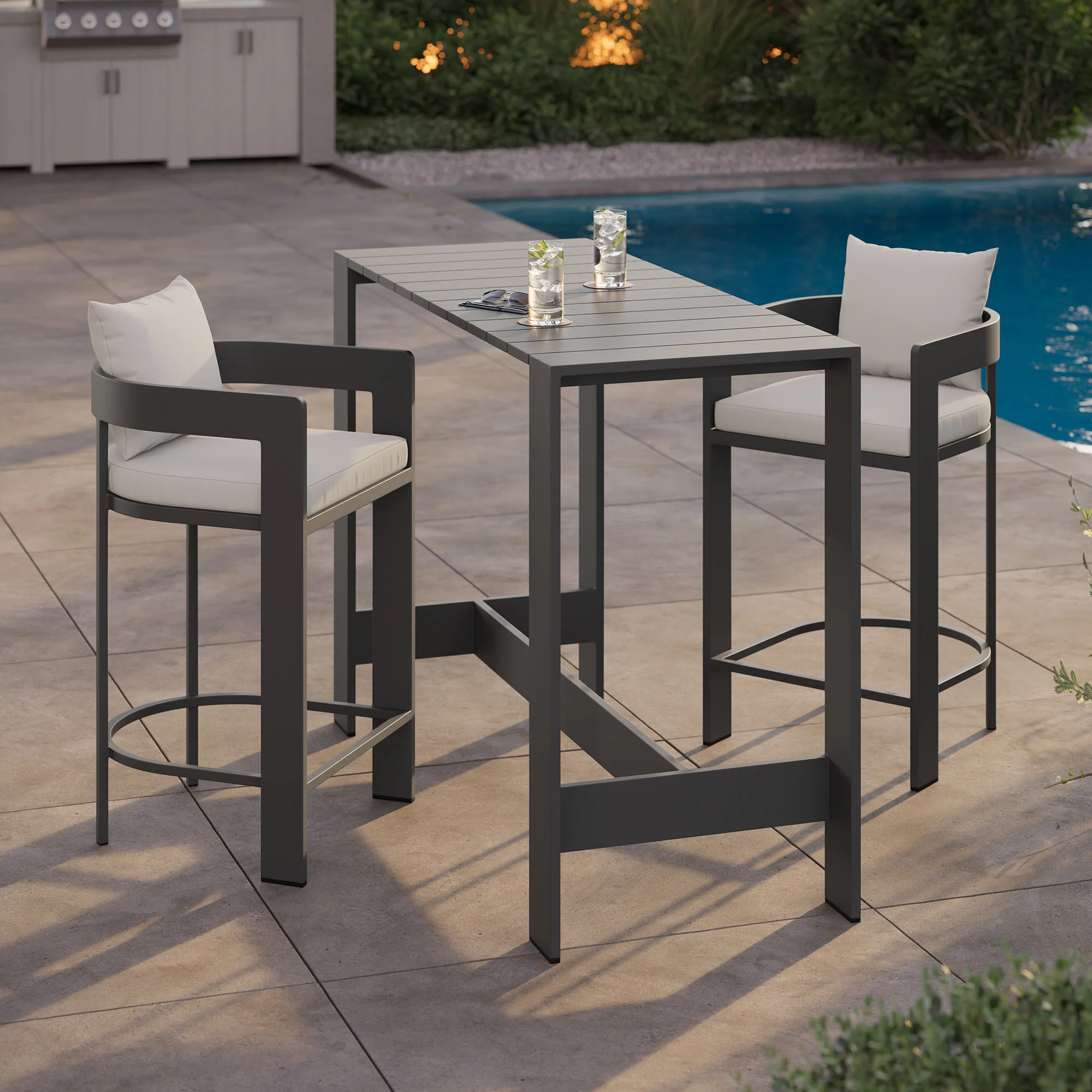 Tahoe 3-Piece Outdoor Patio Aluminum Bar Table Set by Modway - Image 18