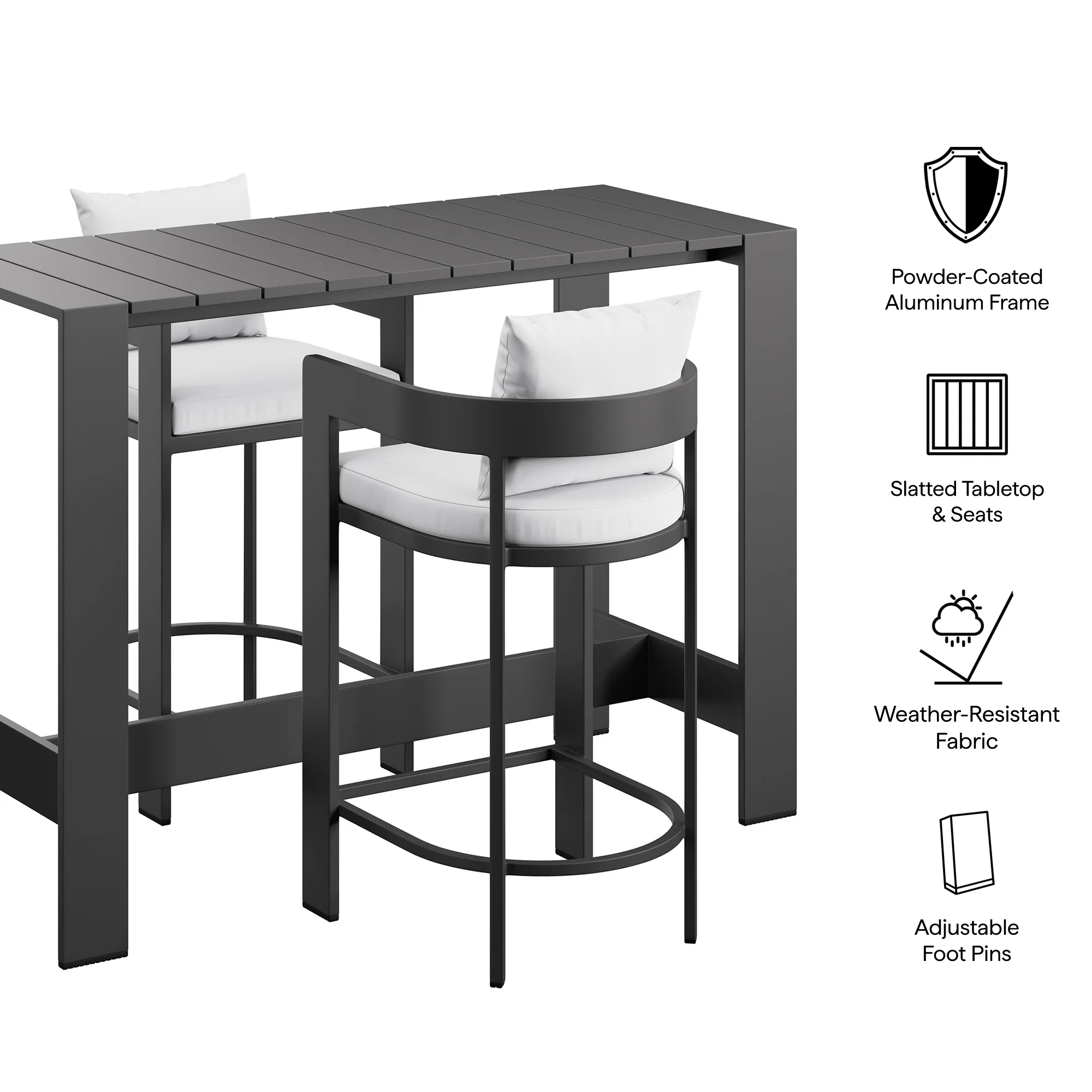 Tahoe 3-Piece Outdoor Patio Aluminum Bar Table Set by Modway - Image 19