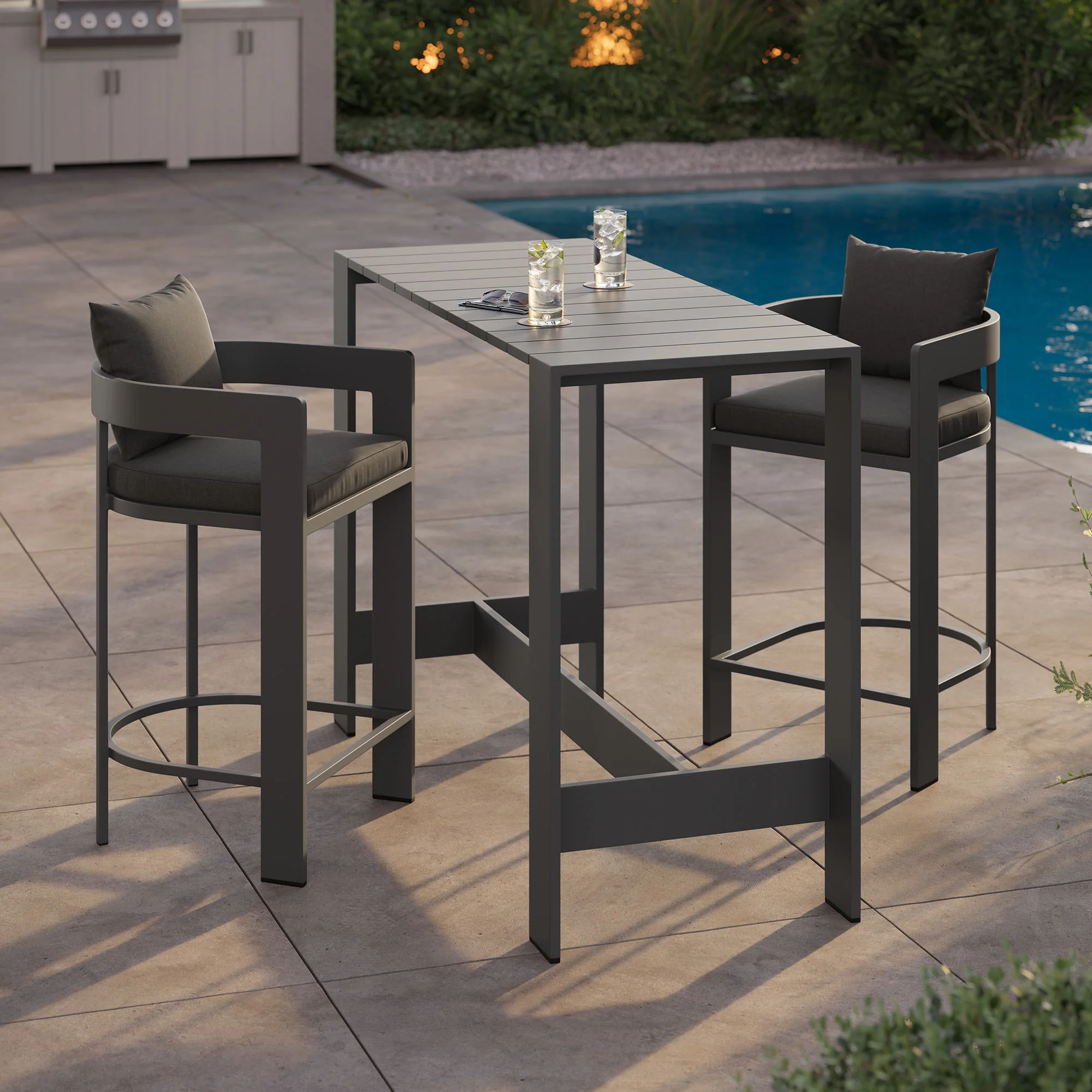 Tahoe 3-Piece Outdoor Patio Aluminum Bar Table Set by Modway - Image 4