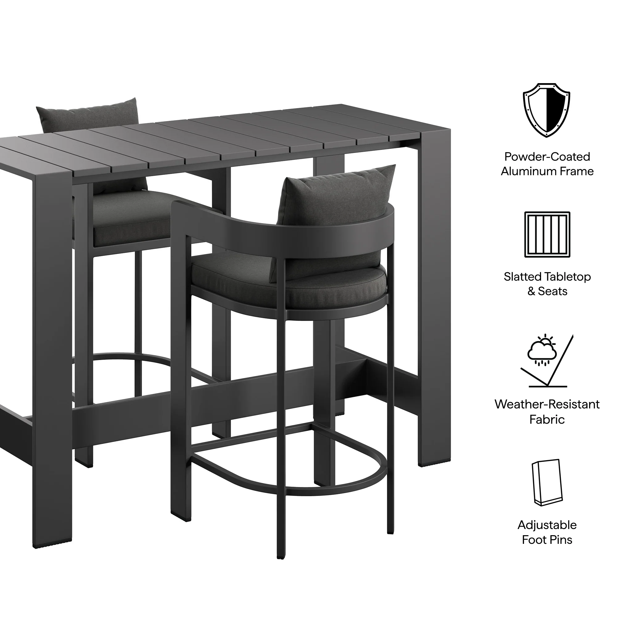 Tahoe 3-Piece Outdoor Patio Aluminum Bar Table Set by Modway - Image 5