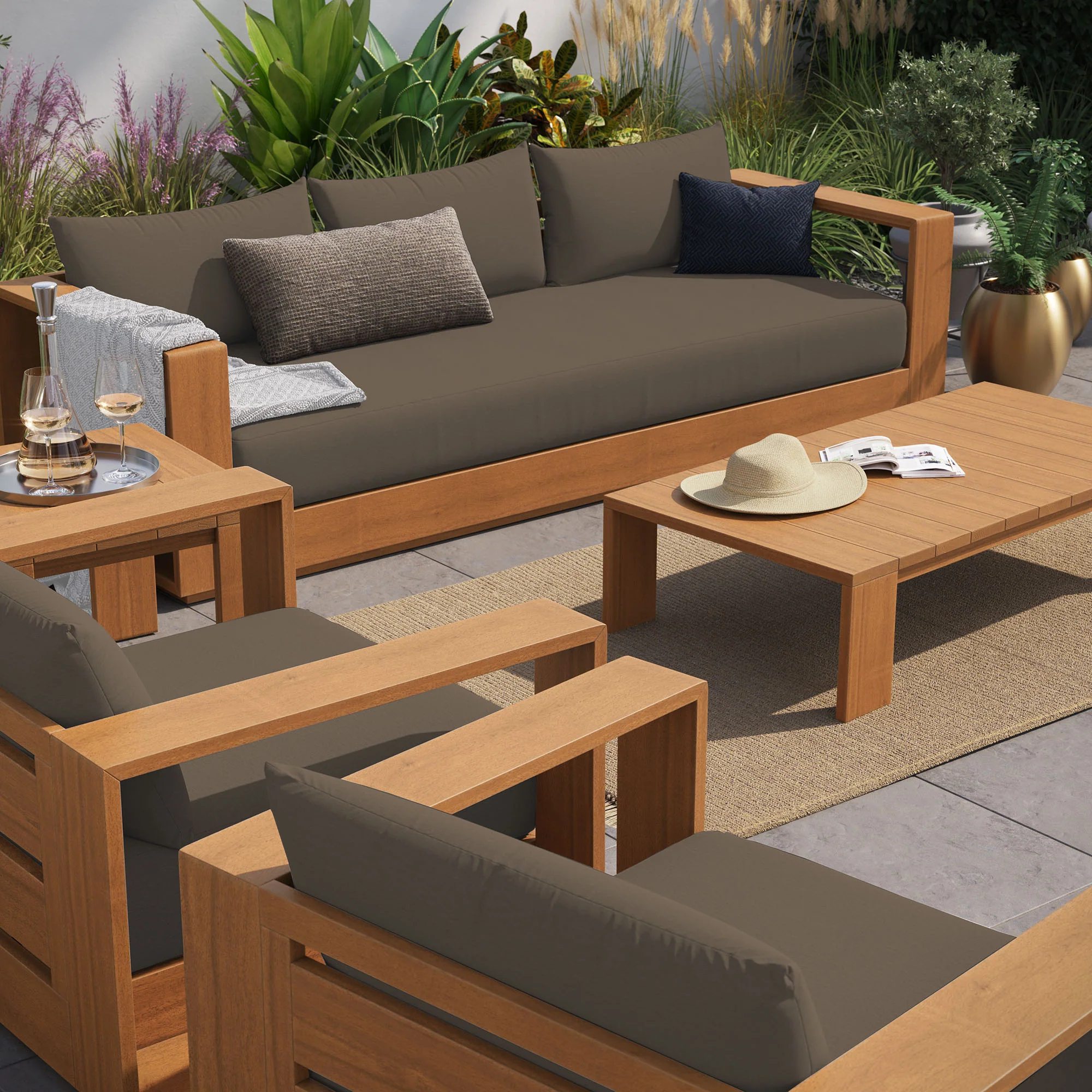 Tahoe 5-Piece Outdoor Patio Acacia Wood Furniture Set by Modway - Image 4
