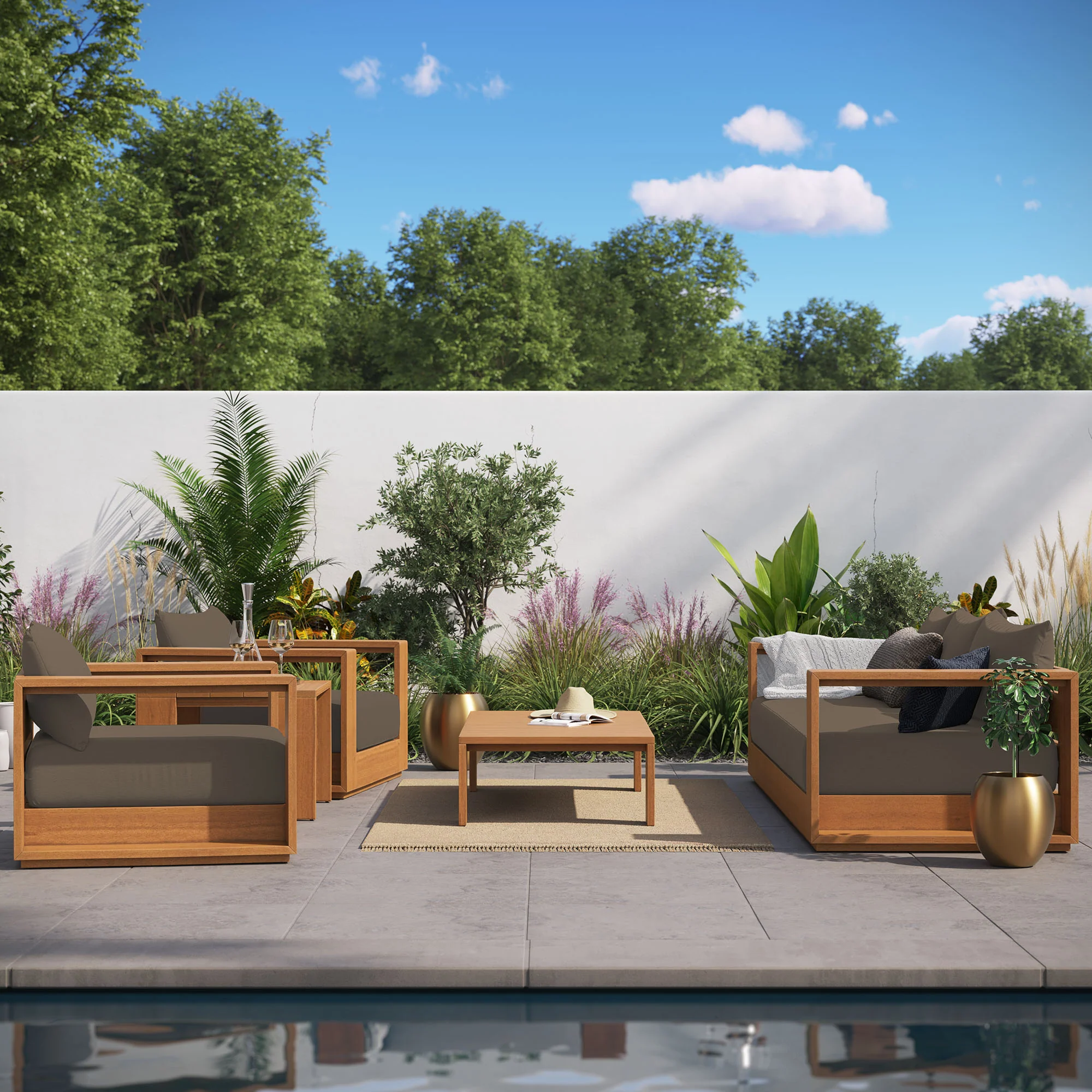 Tahoe 5-Piece Outdoor Patio Acacia Wood Furniture Set by Modway - Image 7