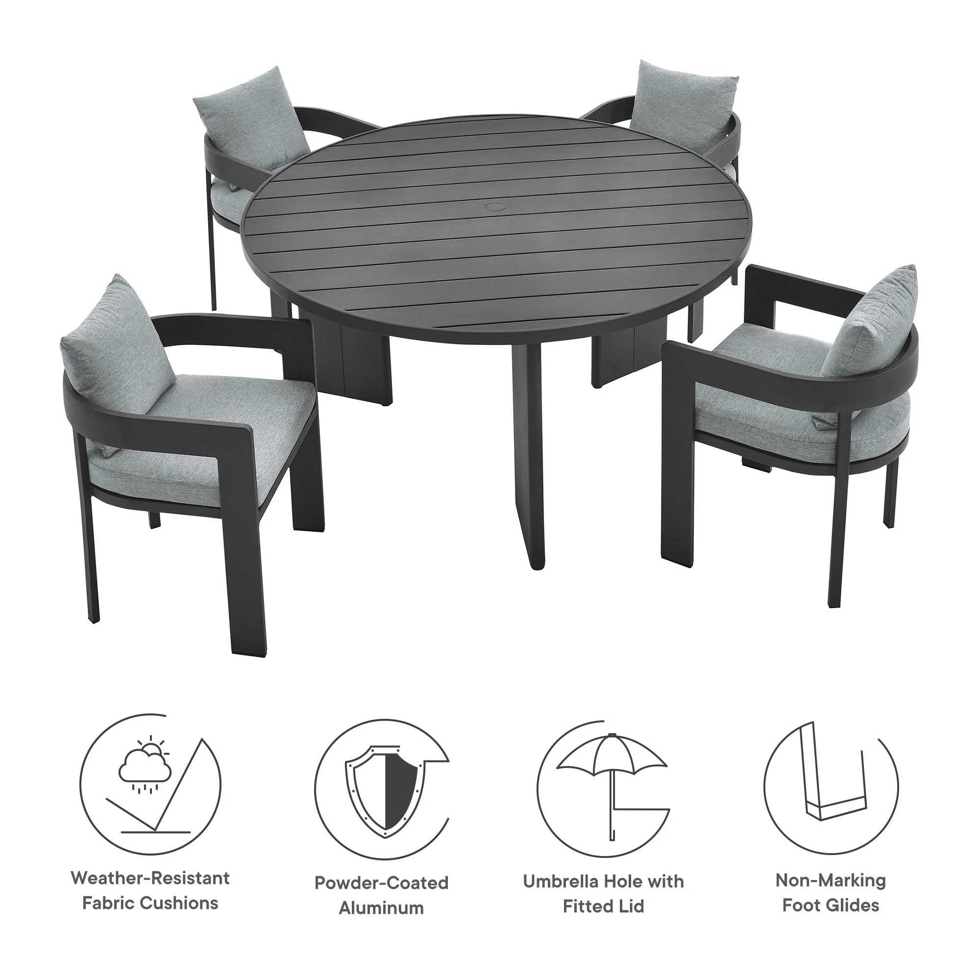 Tahoe 5-Piece Outdoor Patio Aluminum Dining Set by Modway - Image 10