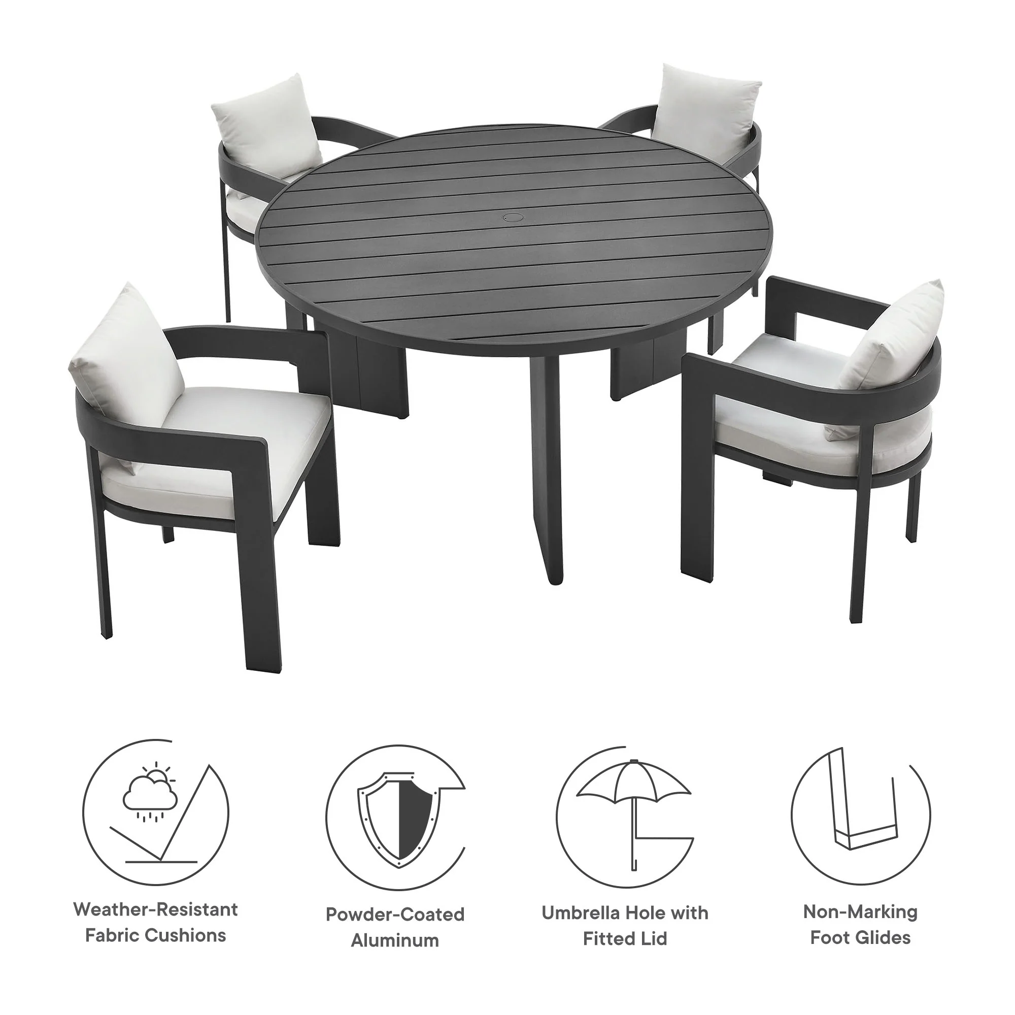 Tahoe 5-Piece Outdoor Patio Aluminum Dining Set by Modway - Image 16