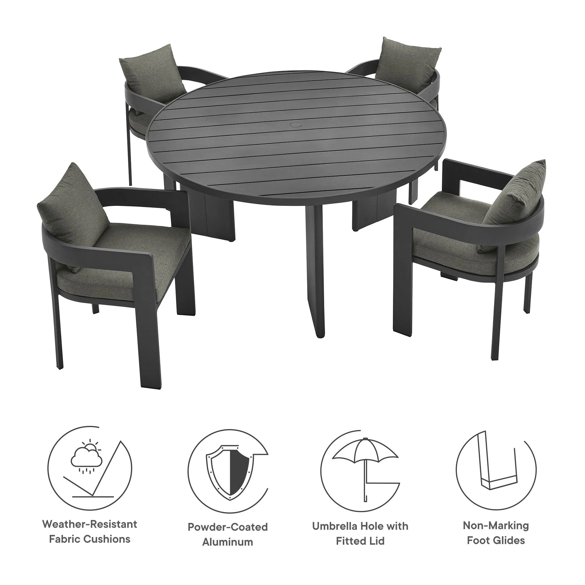 Tahoe 5-Piece Outdoor Patio Aluminum Dining Set by Modway - Image 4