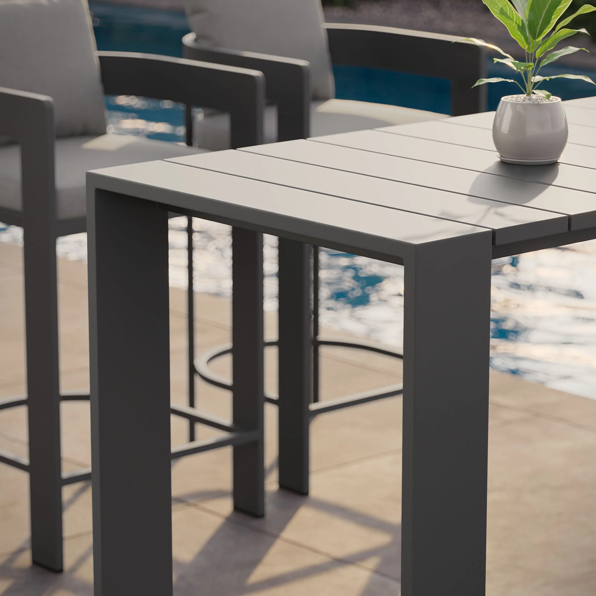Tahoe 59 Inch Rectangle Outdoor Patio Aluminum Bar Table by Modway - Image 6