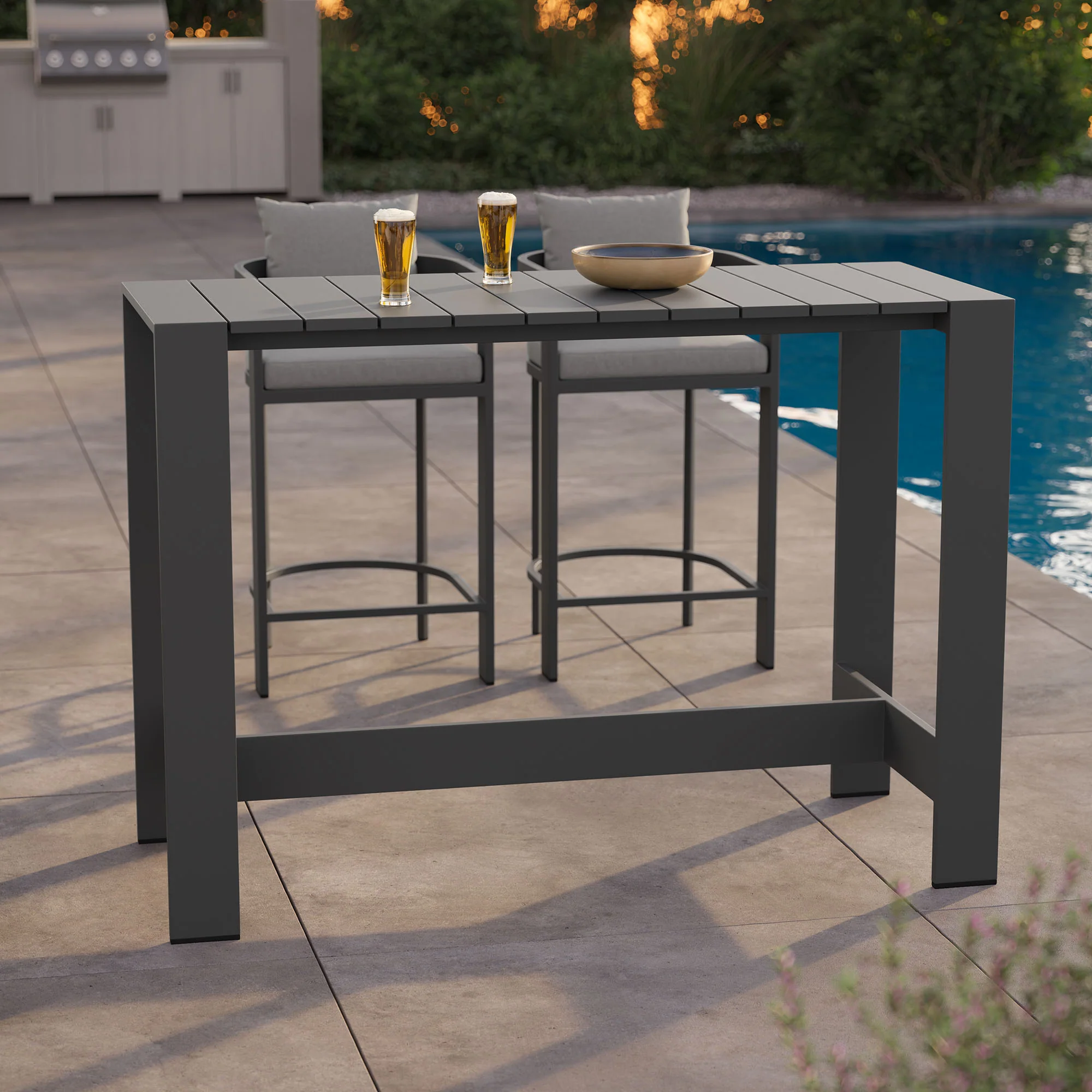 Tahoe 59 Inch Rectangle Outdoor Patio Aluminum Bar Table by Modway - Image 7
