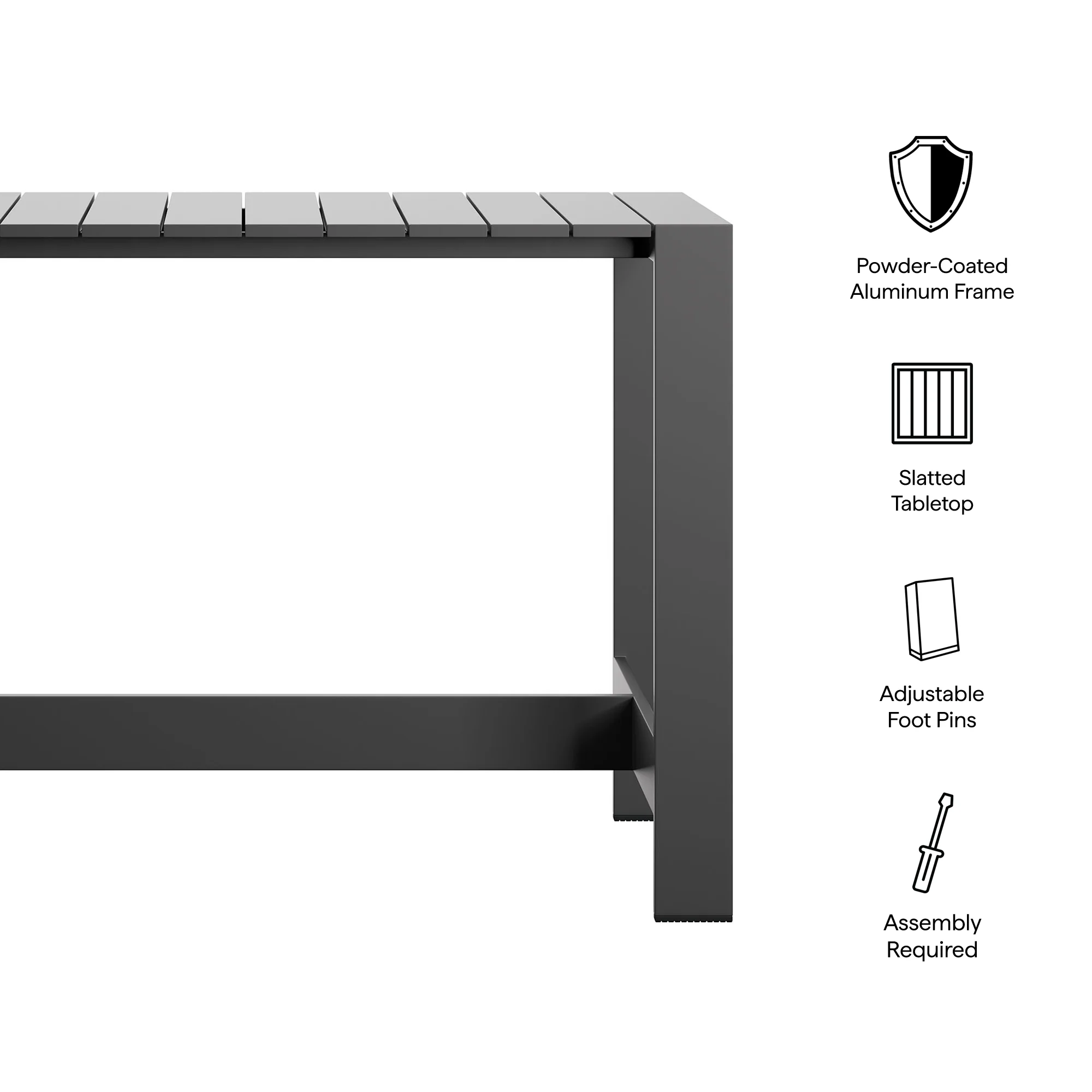 Tahoe 59 Inch Rectangle Outdoor Patio Aluminum Bar Table by Modway - Image 8