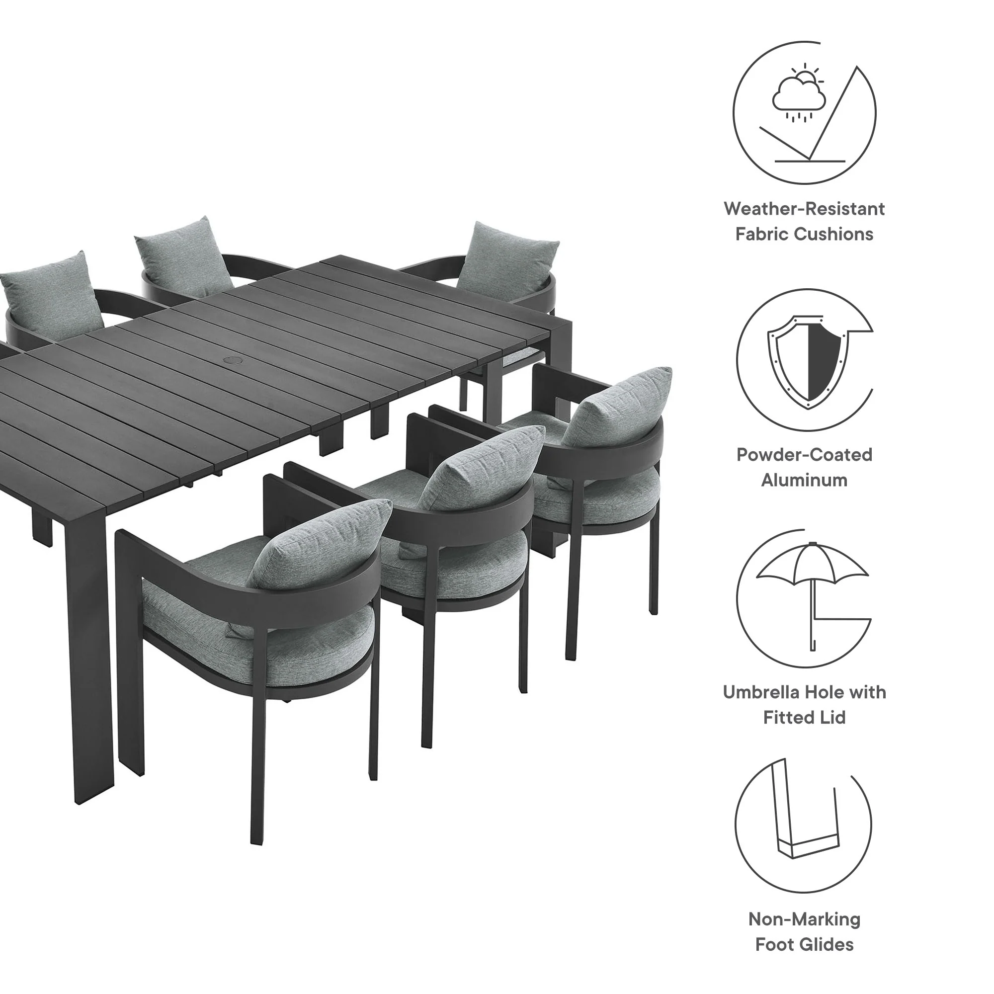 Tahoe 9-Piece Outdoor Patio Aluminum Dining Set by Modway - Image 10