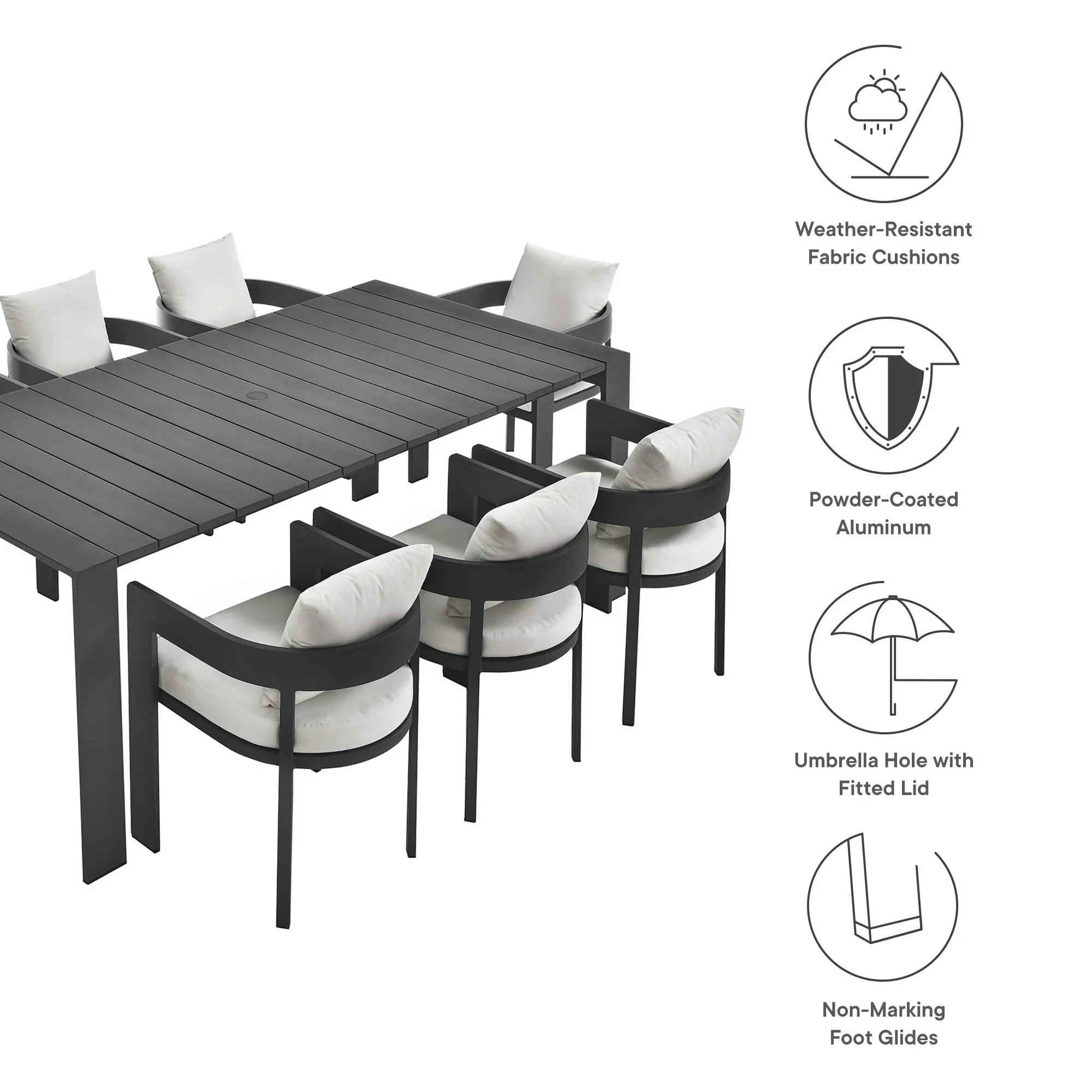 Tahoe 9-Piece Outdoor Patio Aluminum Dining Set by Modway - Image 16
