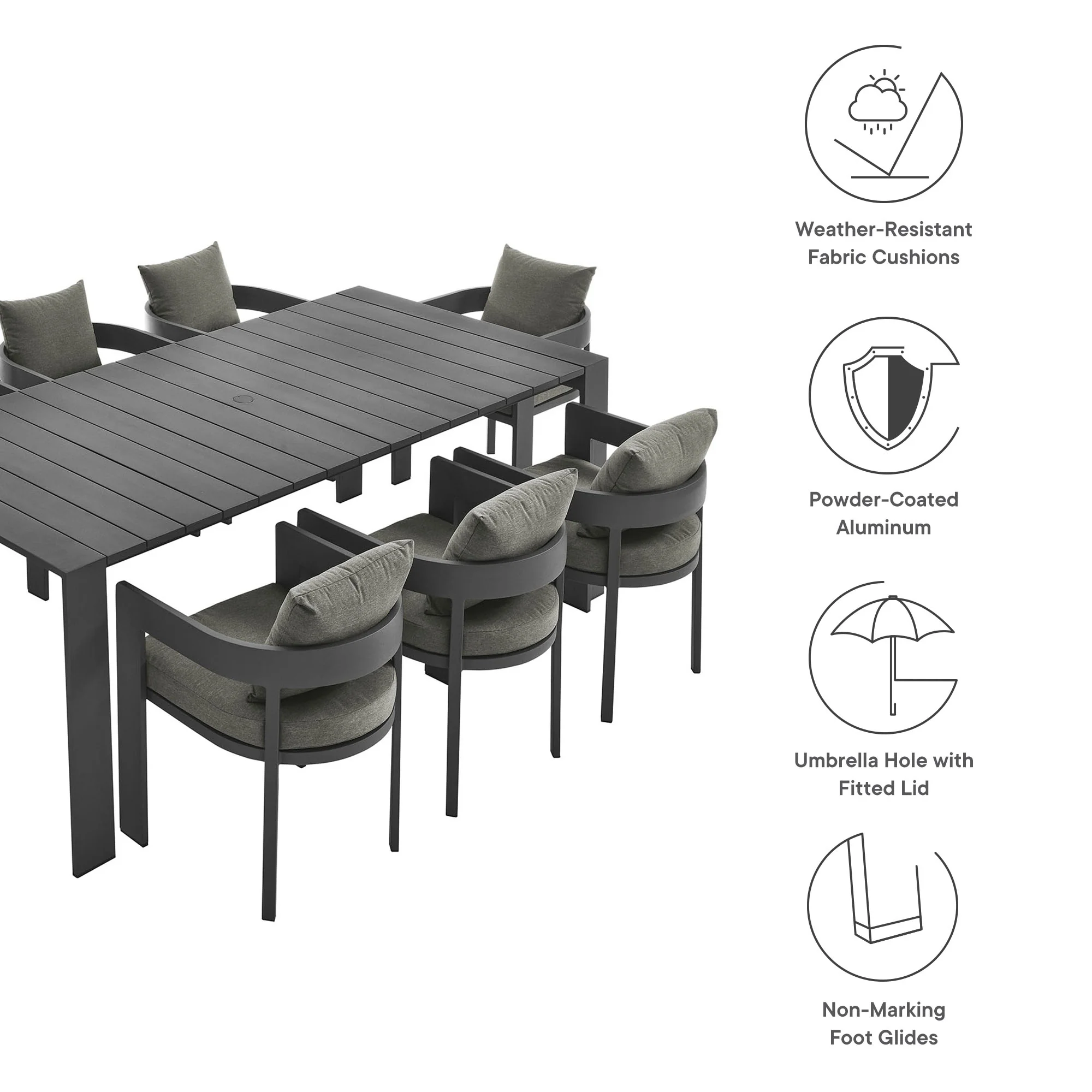 Tahoe 9-Piece Outdoor Patio Aluminum Dining Set by Modway - Image 4