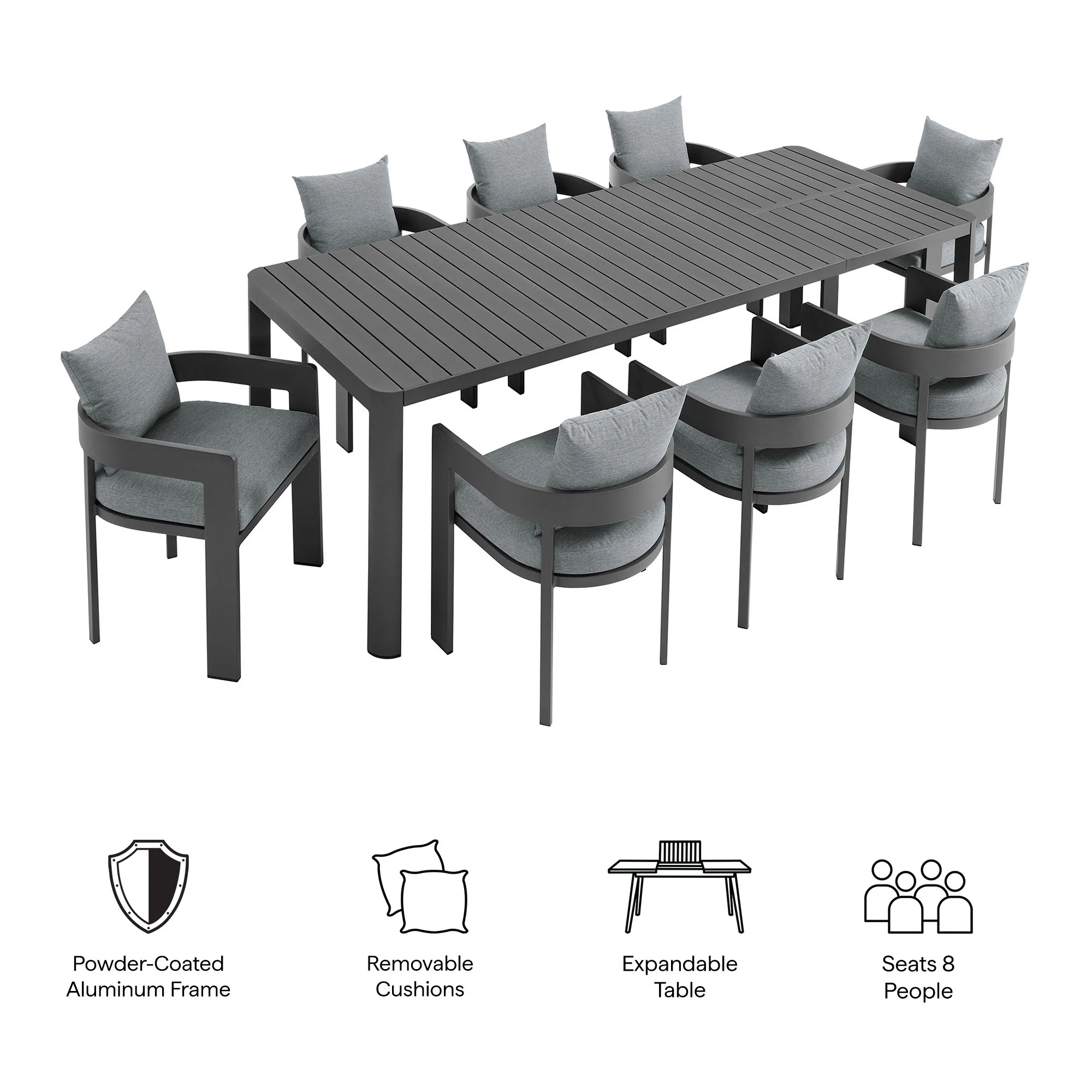 Tahoe 9-Piece Outdoor Patio Aluminum Dining Set With Extendable Table by Modway - Image 12