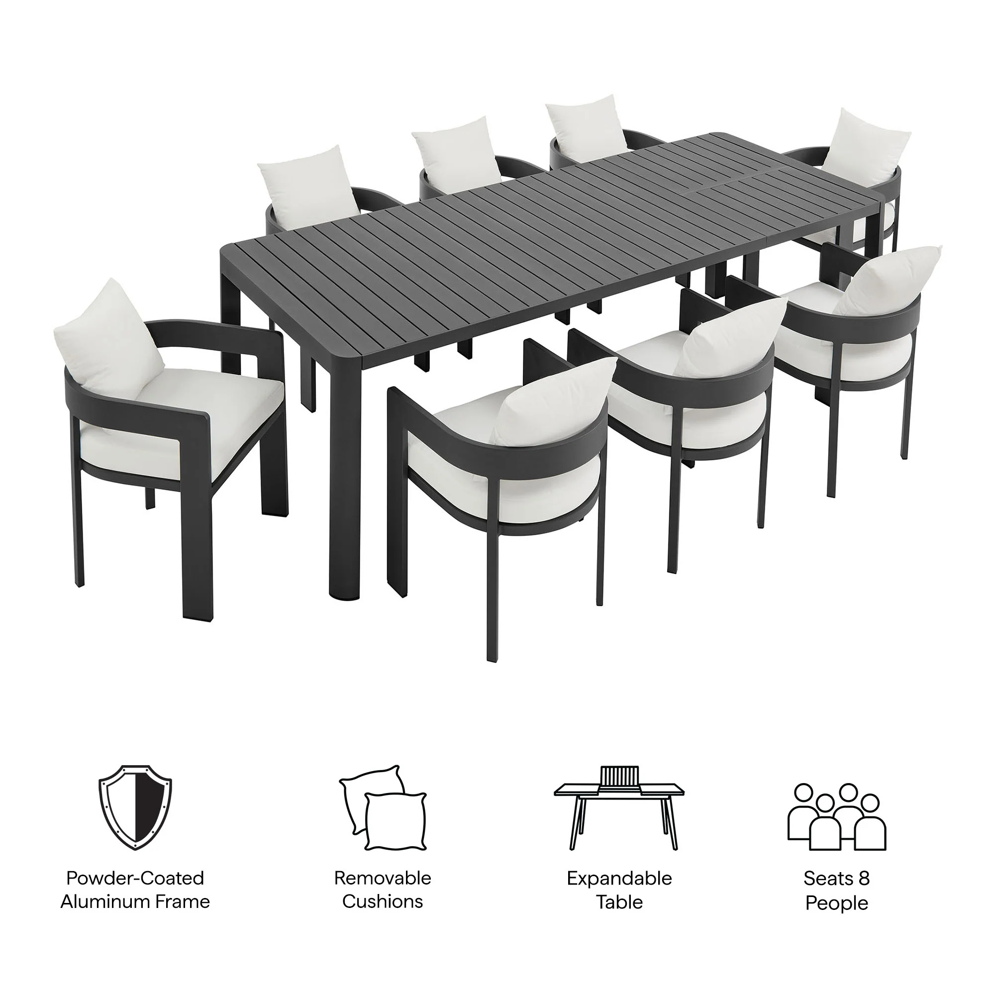 Tahoe 9-Piece Outdoor Patio Aluminum Dining Set With Extendable Table by Modway - Image 19