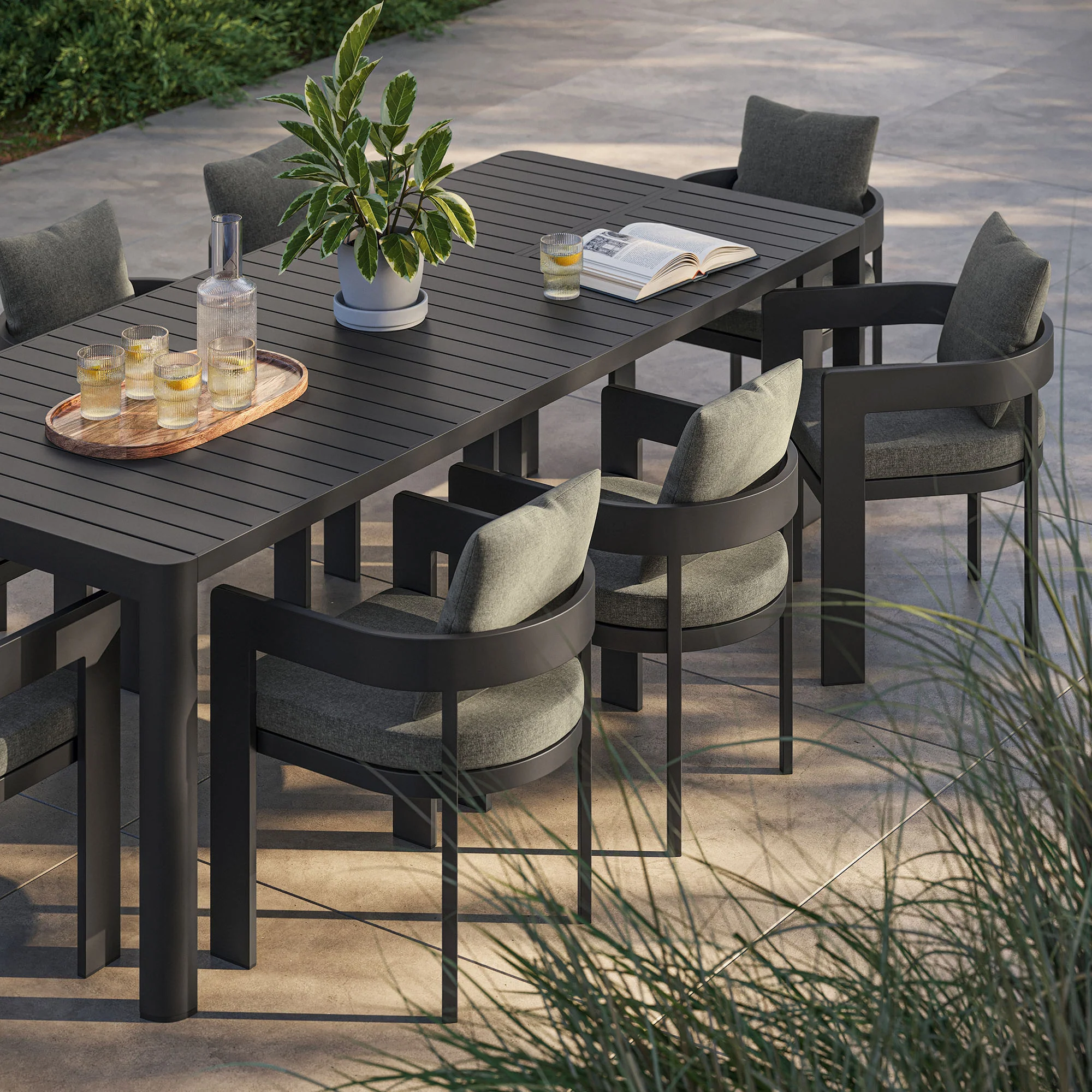 Tahoe 9-Piece Outdoor Patio Aluminum Dining Set With Extendable Table by Modway - Image 4