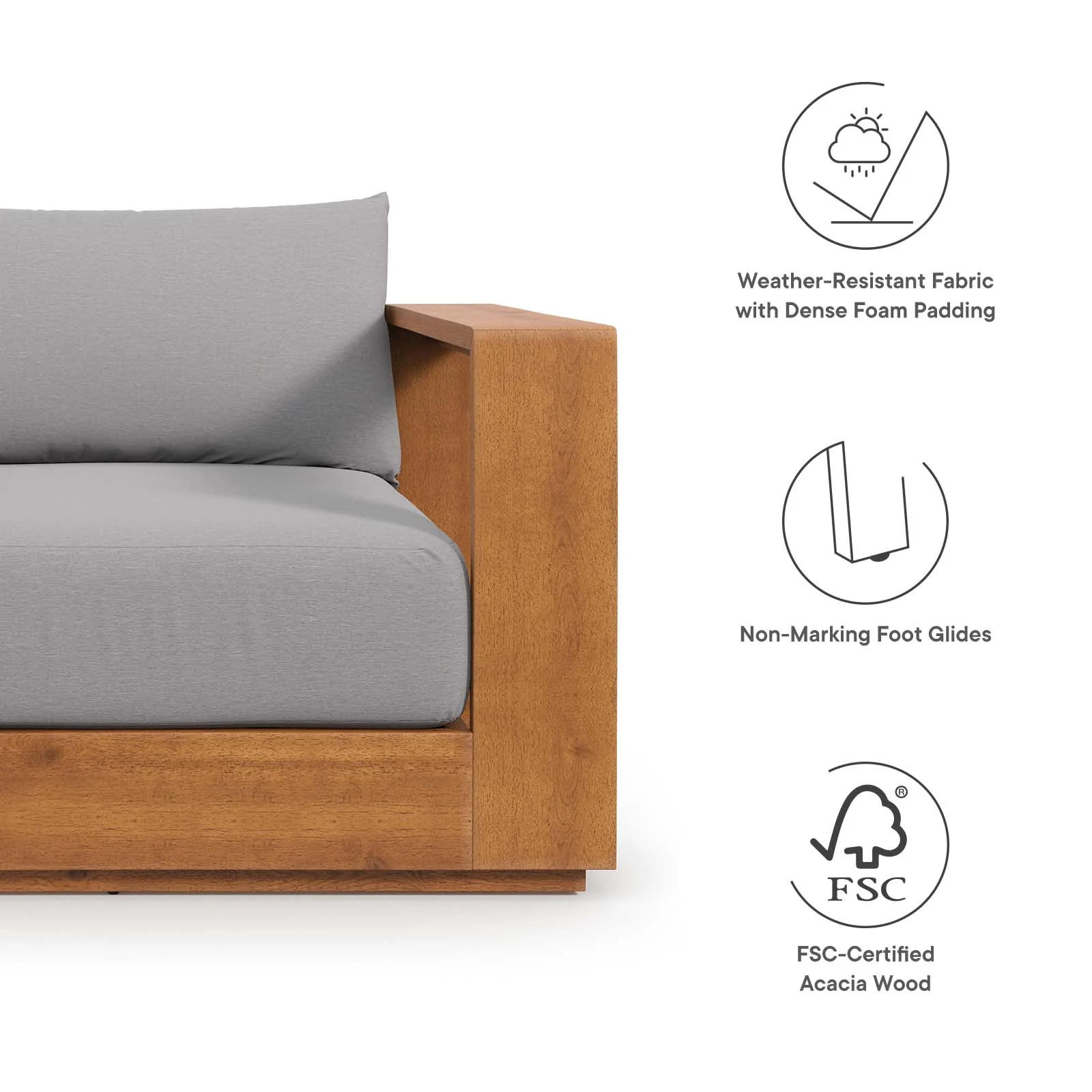 Tahoe Outdoor Patio Acacia Wood 2-Piece Armchair and Ottoman Set By Modway - EEI-6800 - Image 3