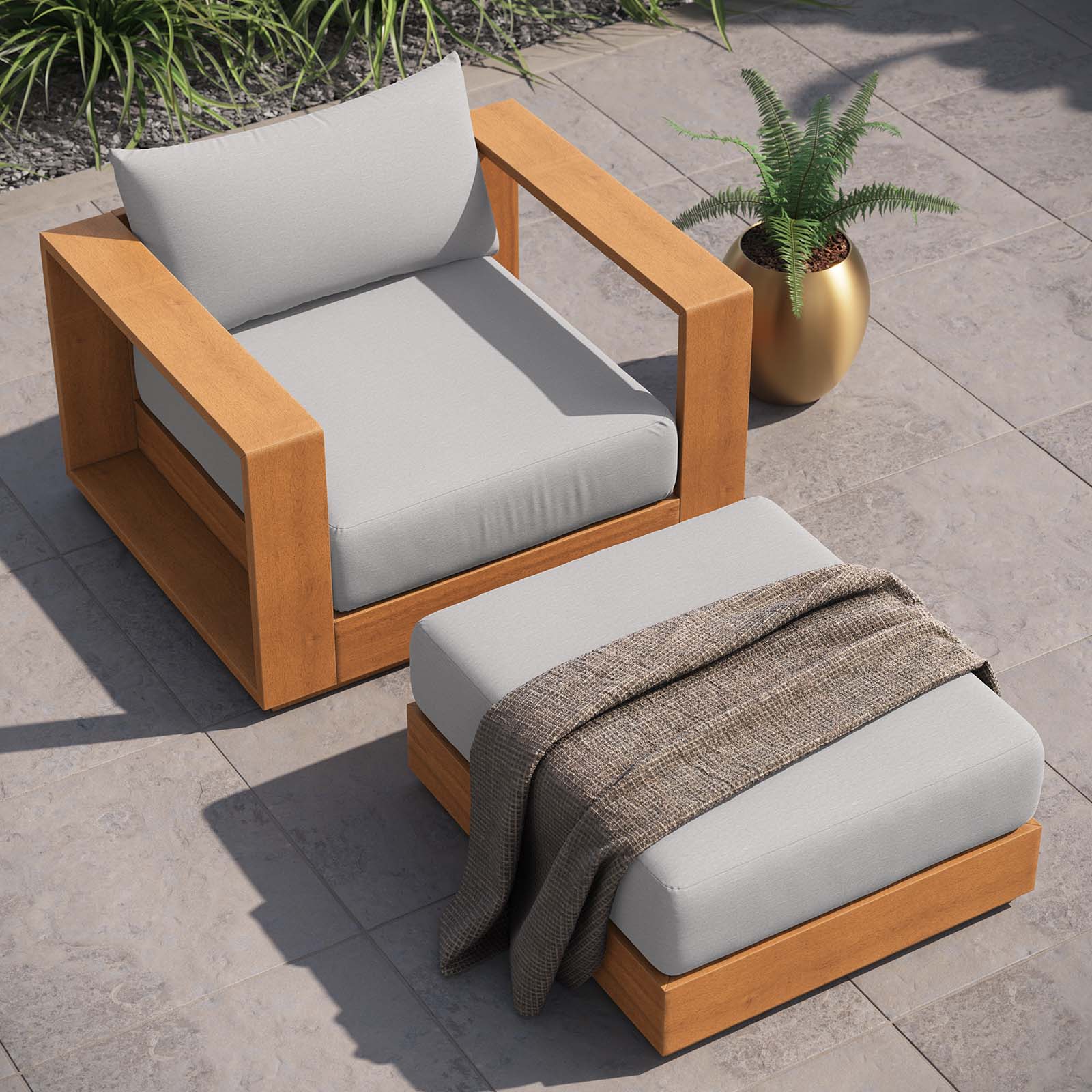 Tahoe Outdoor Patio Acacia Wood 2-Piece Armchair and Ottoman Set By Modway - EEI-6800 - Image 8