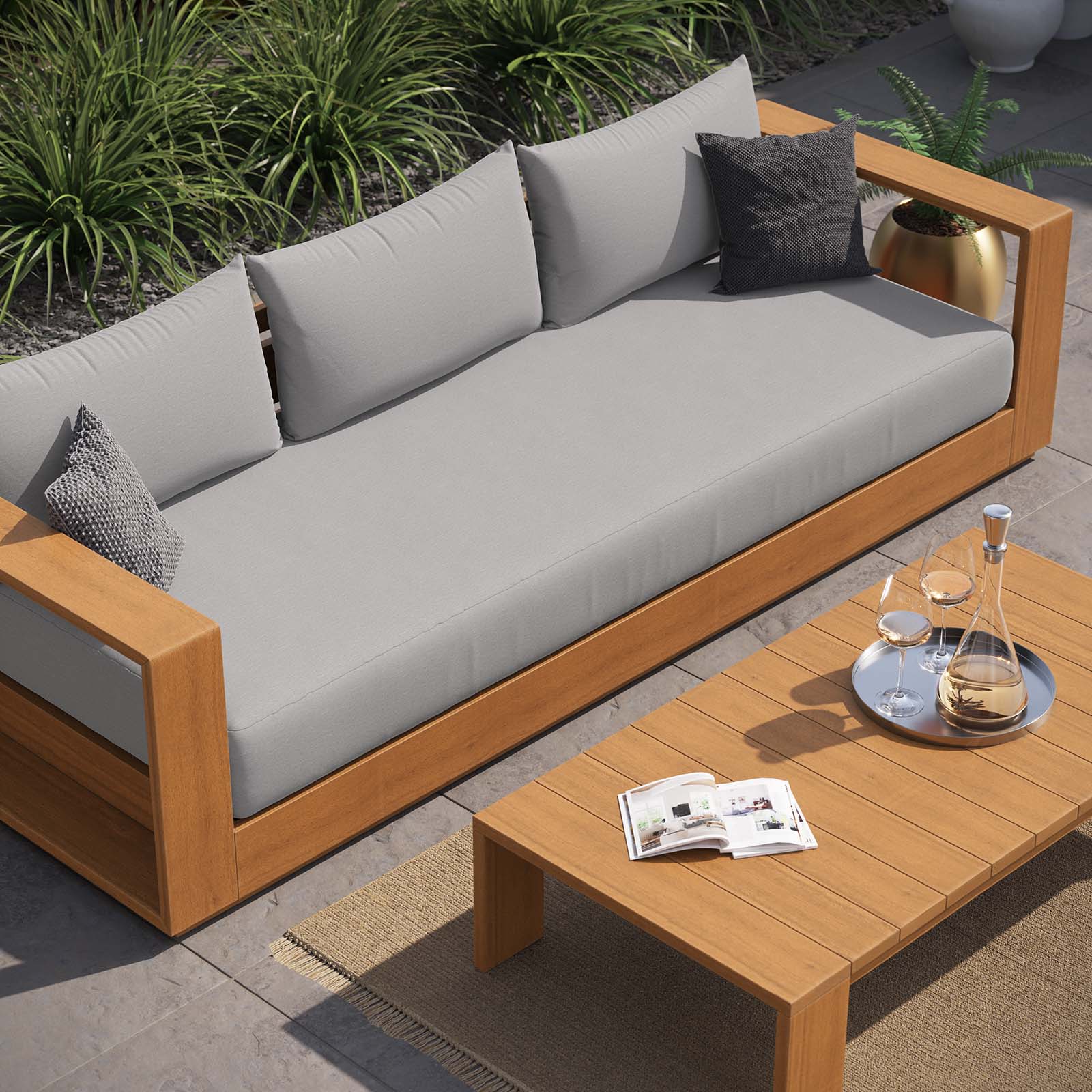 Tahoe Outdoor Patio Acacia Wood 2-Piece Sofa and Coffee Table Set By Modway - EEI-6799 - Image 8