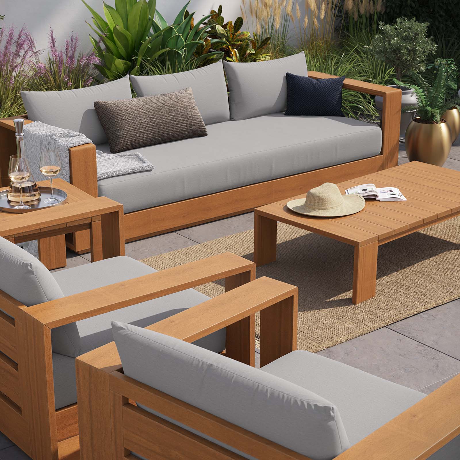 Tahoe Outdoor Patio Acacia Wood 5-Piece Furniture Set By Modway - EEI-6801 - Image 10