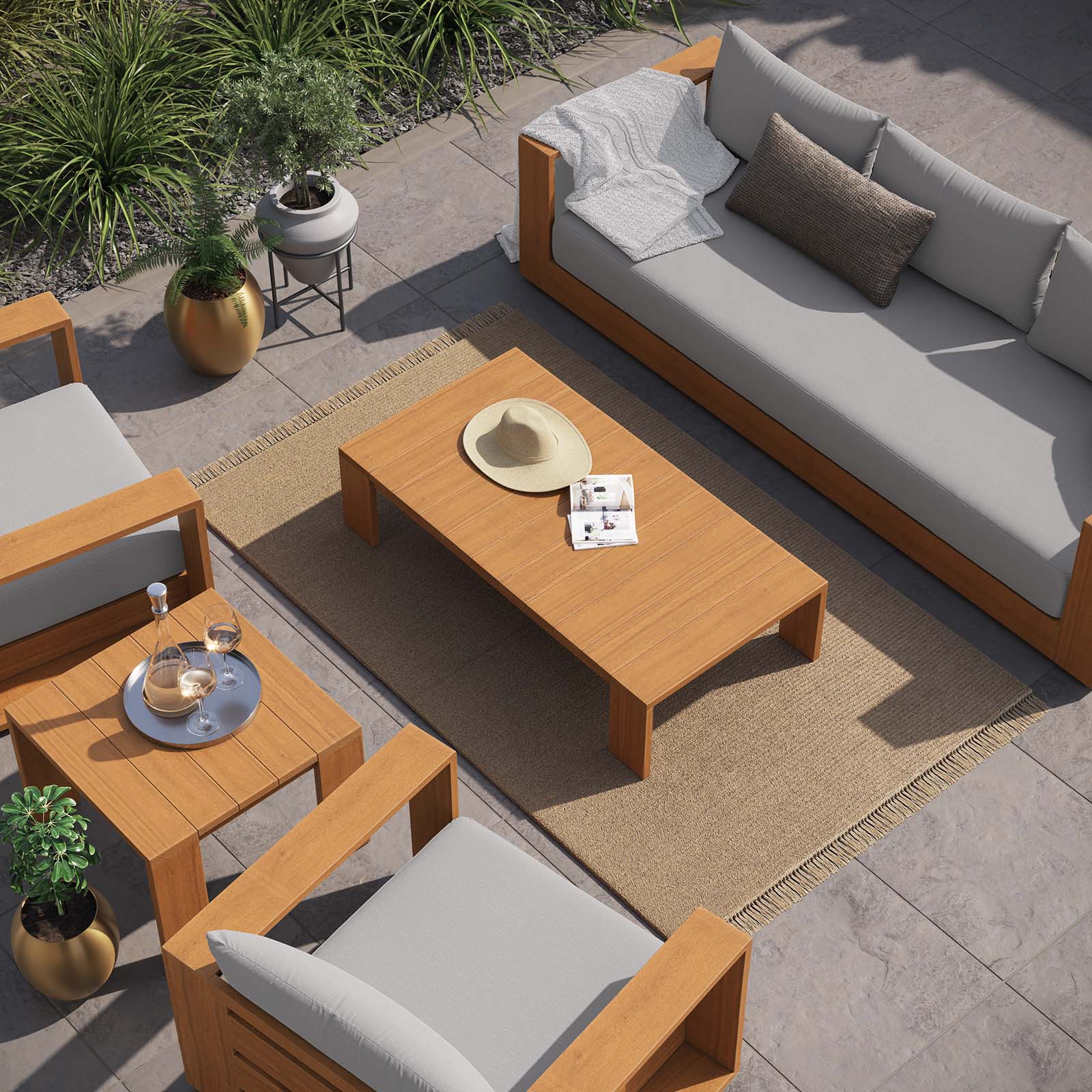 Tahoe Outdoor Patio Acacia Wood 5-Piece Furniture Set By Modway - EEI-6801 - Image 3