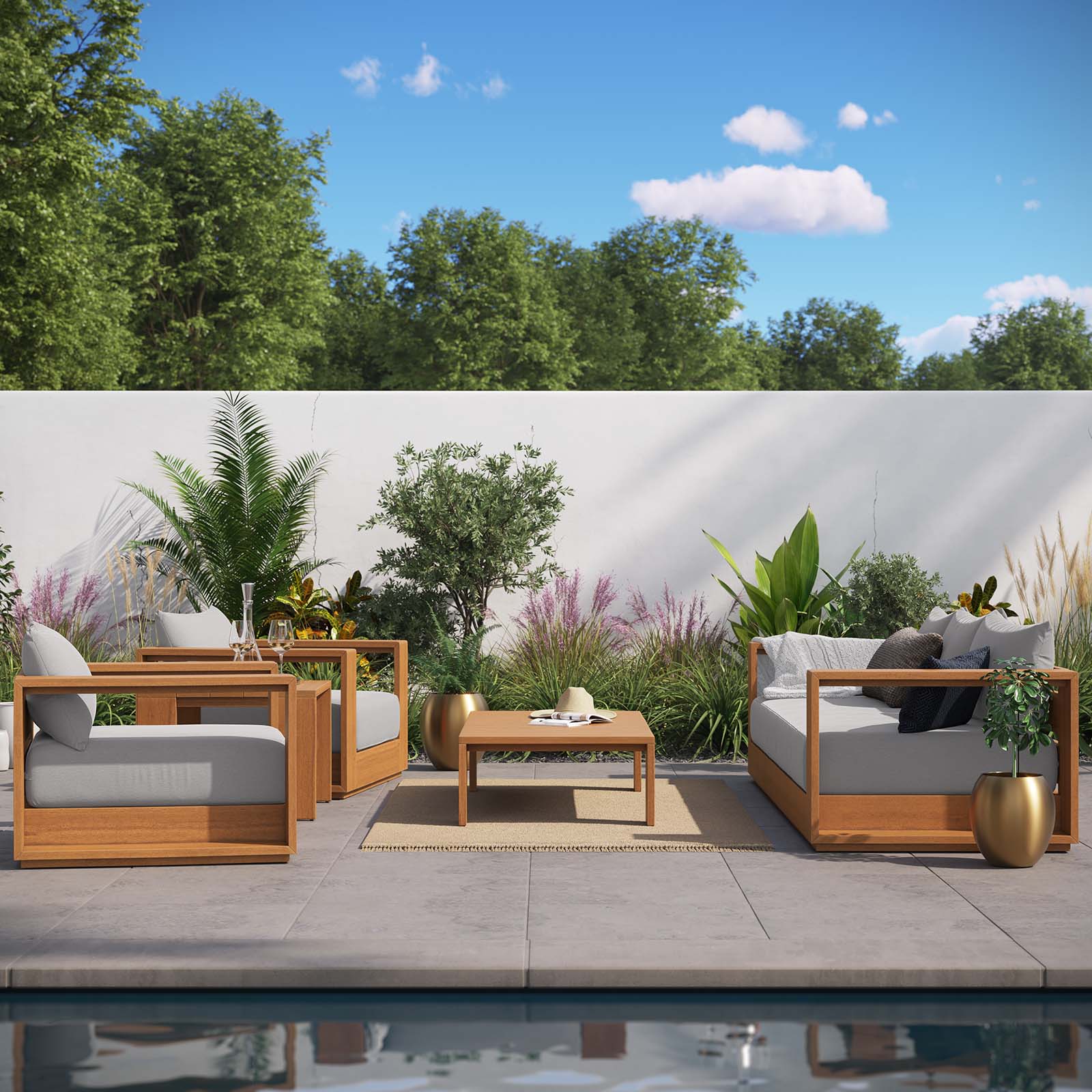 Tahoe Outdoor Patio Acacia Wood 5-Piece Furniture Set By Modway - EEI-6801 - Image 4