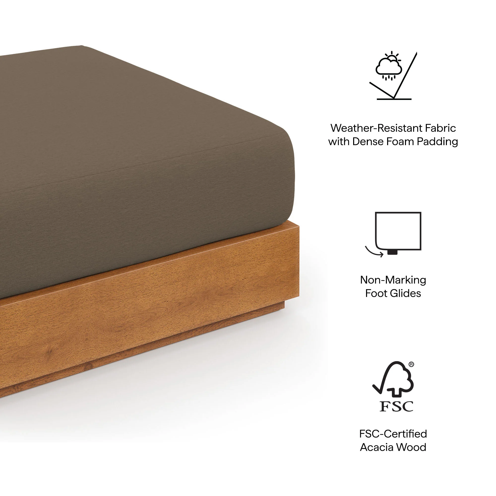 Tahoe Outdoor Patio Acacia Wood Ottoman by Modway - Image 8