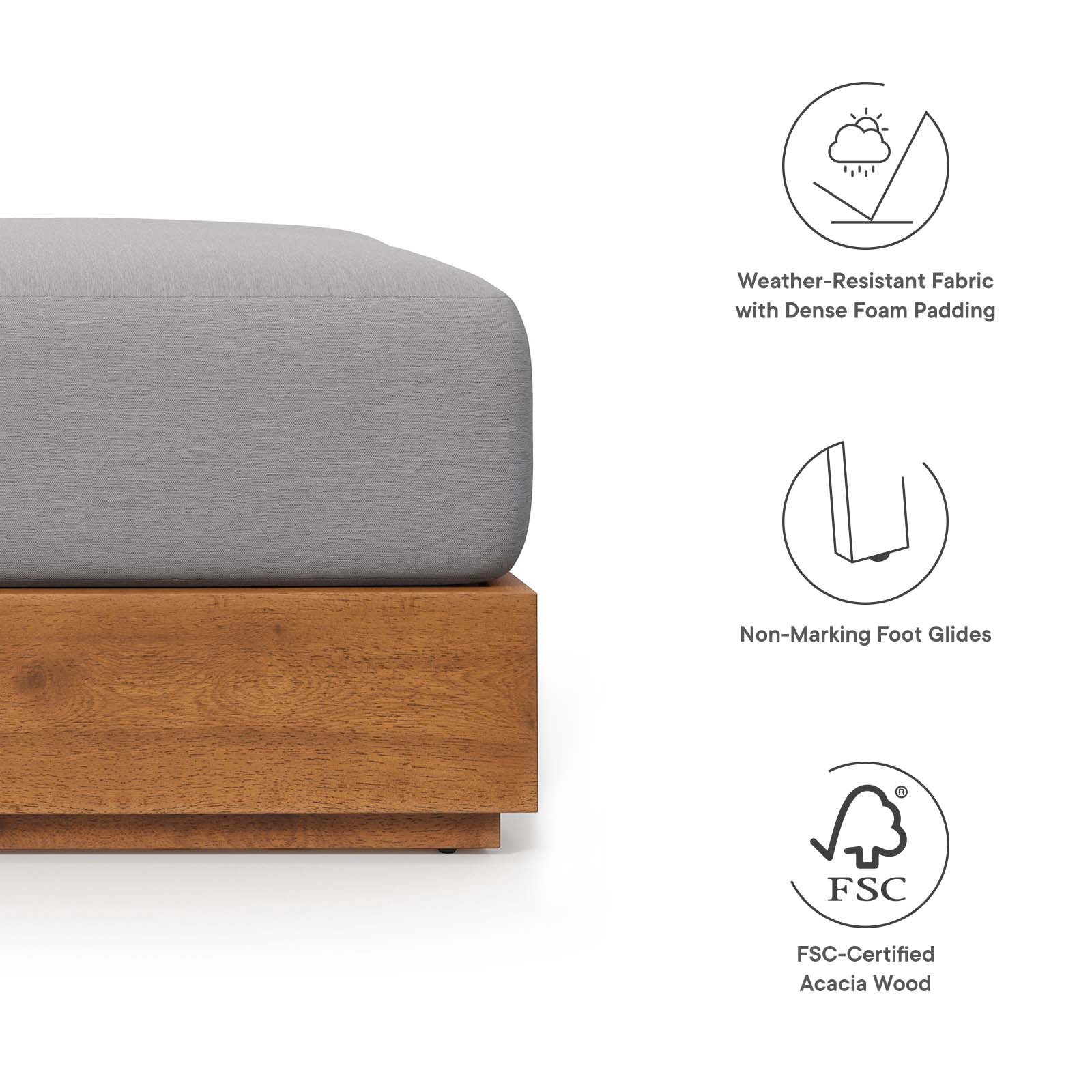 Tahoe Outdoor Patio Acacia Wood Ottoman By Modway - EEI-6785 - Image 5