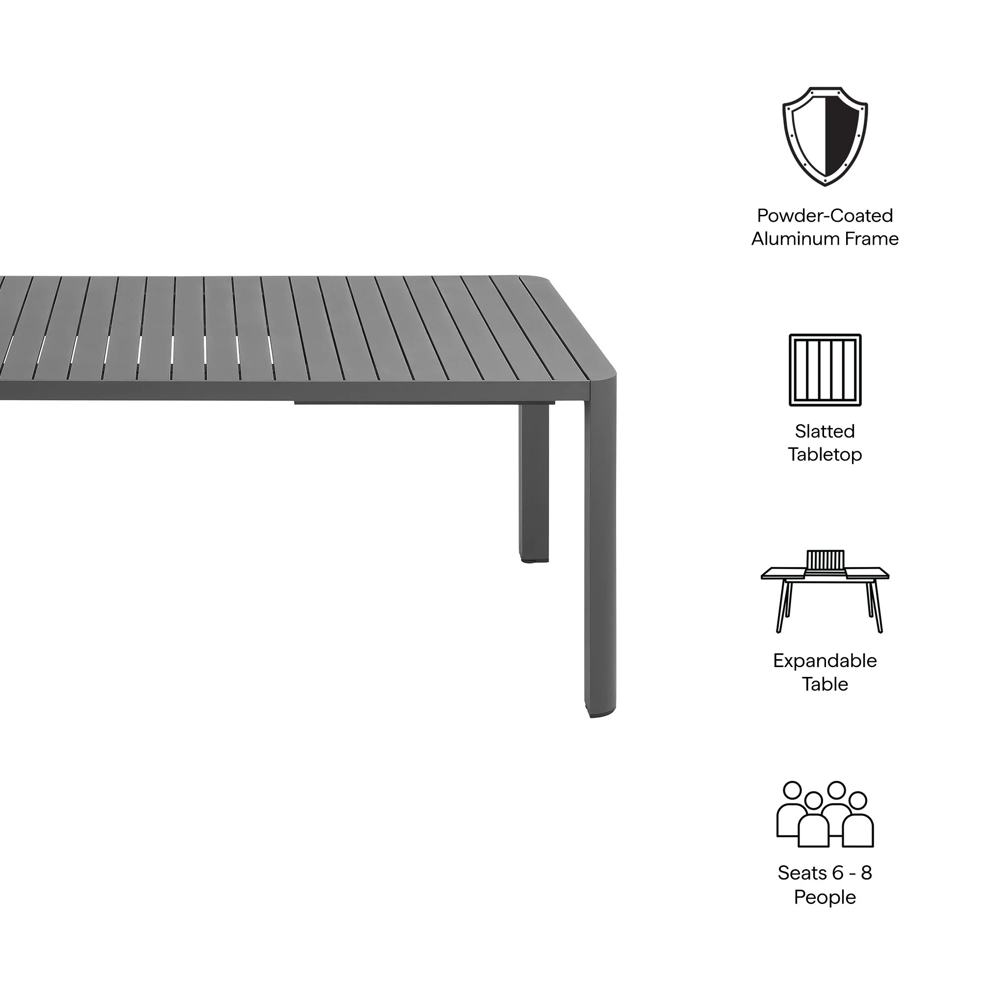 Tahoe Outdoor Patio Aluminum Extendable Dining Table by Modway - Image 9