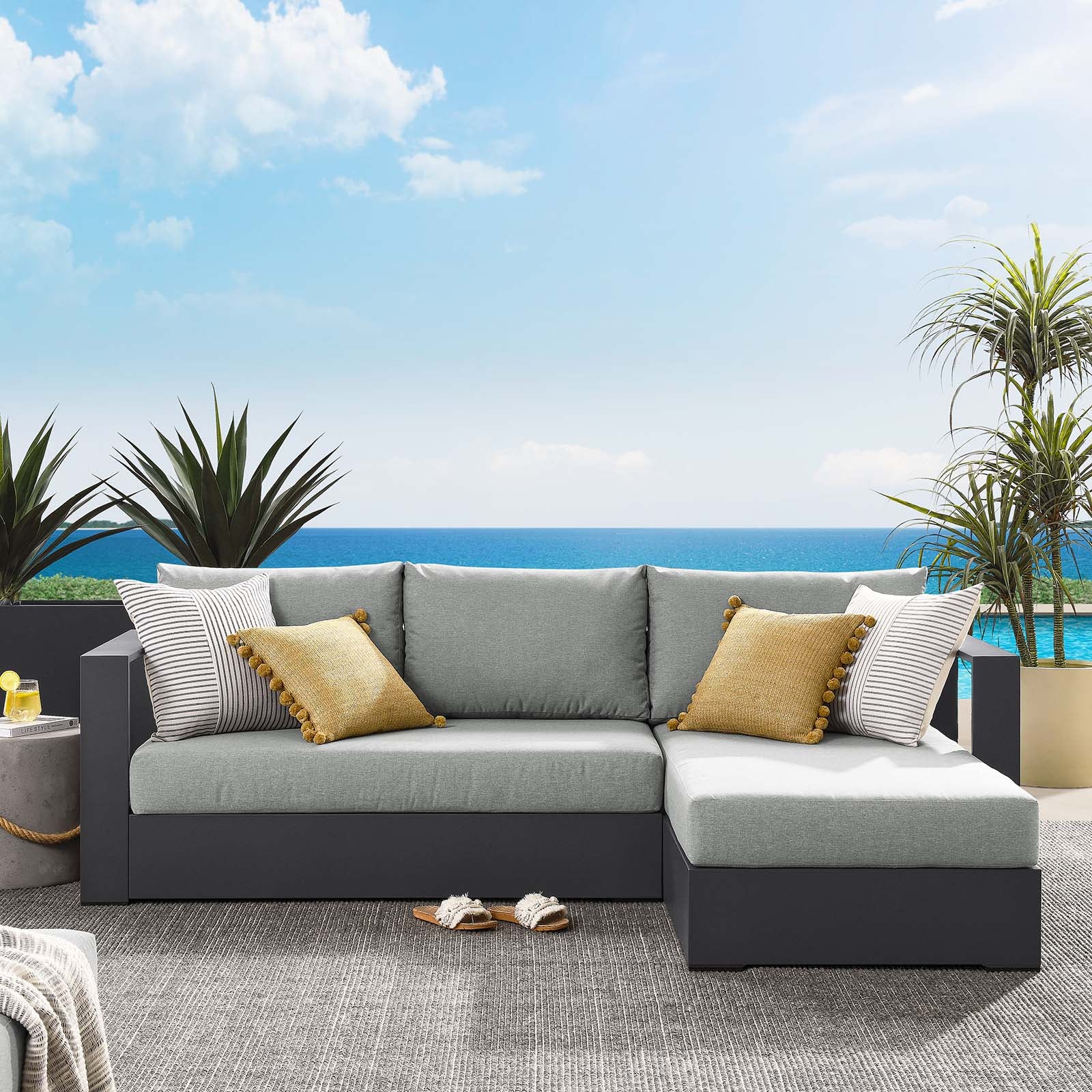 Tahoe Outdoor Patio Powder-Coated Aluminum 2-Piece Right-Facing Chaise Sectional Sofa Set By Modway - EEI-6669 - Image 14